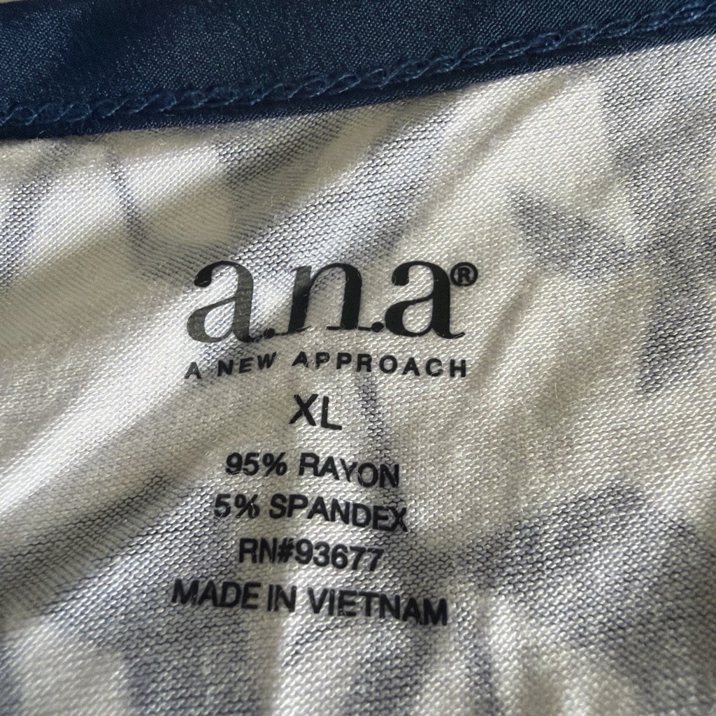 a.n.a Women’s XL Blue/White Bird Print Tie Waist Stretch Scoop Neck Dress