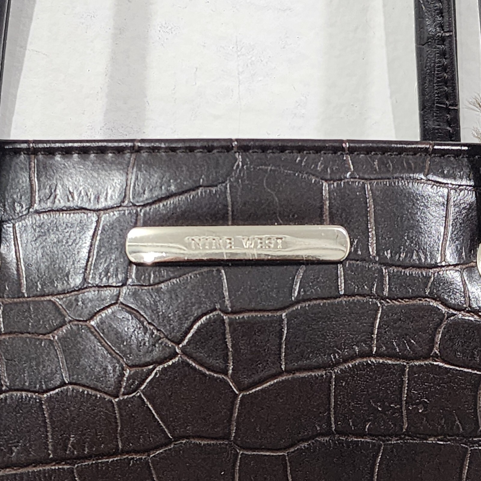 Vintage 90s Nine West Croc Embossed Shoulder Bag Brown Faux Leather Nylon Lining