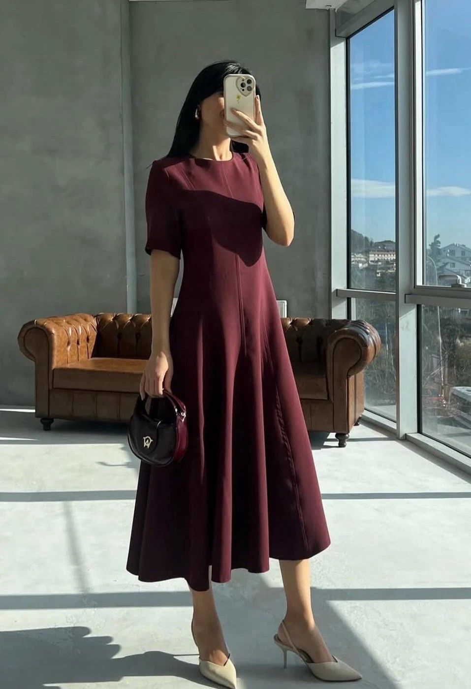 ZARA NWT WOMAN SS25 GODETS MIDI DRESS ZW COLLECTION BURGUNDY 2648/952_S-XL