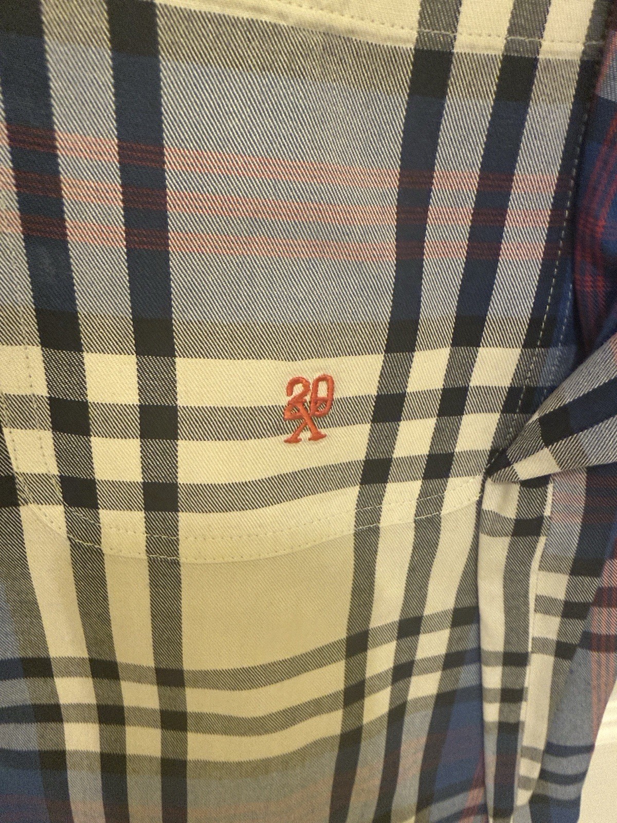 TwentyX Men’s M Blue/White/Red Plaid Long Sleeve Cotton Button-Up