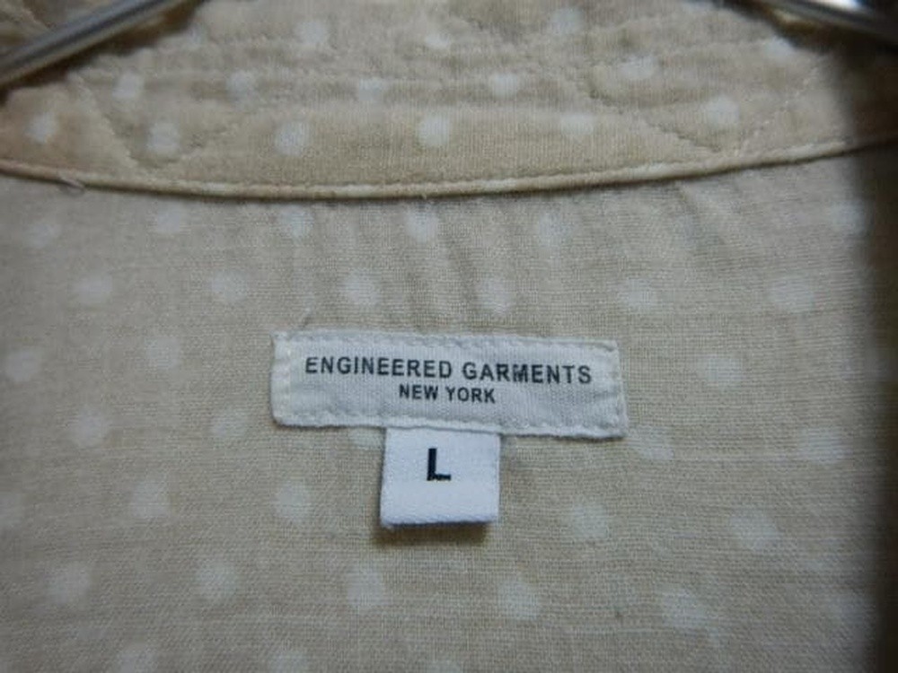 ENGINEERED GARMENTS Open Collar Shirt Beige Dot L USA Made Cuban Style F/S