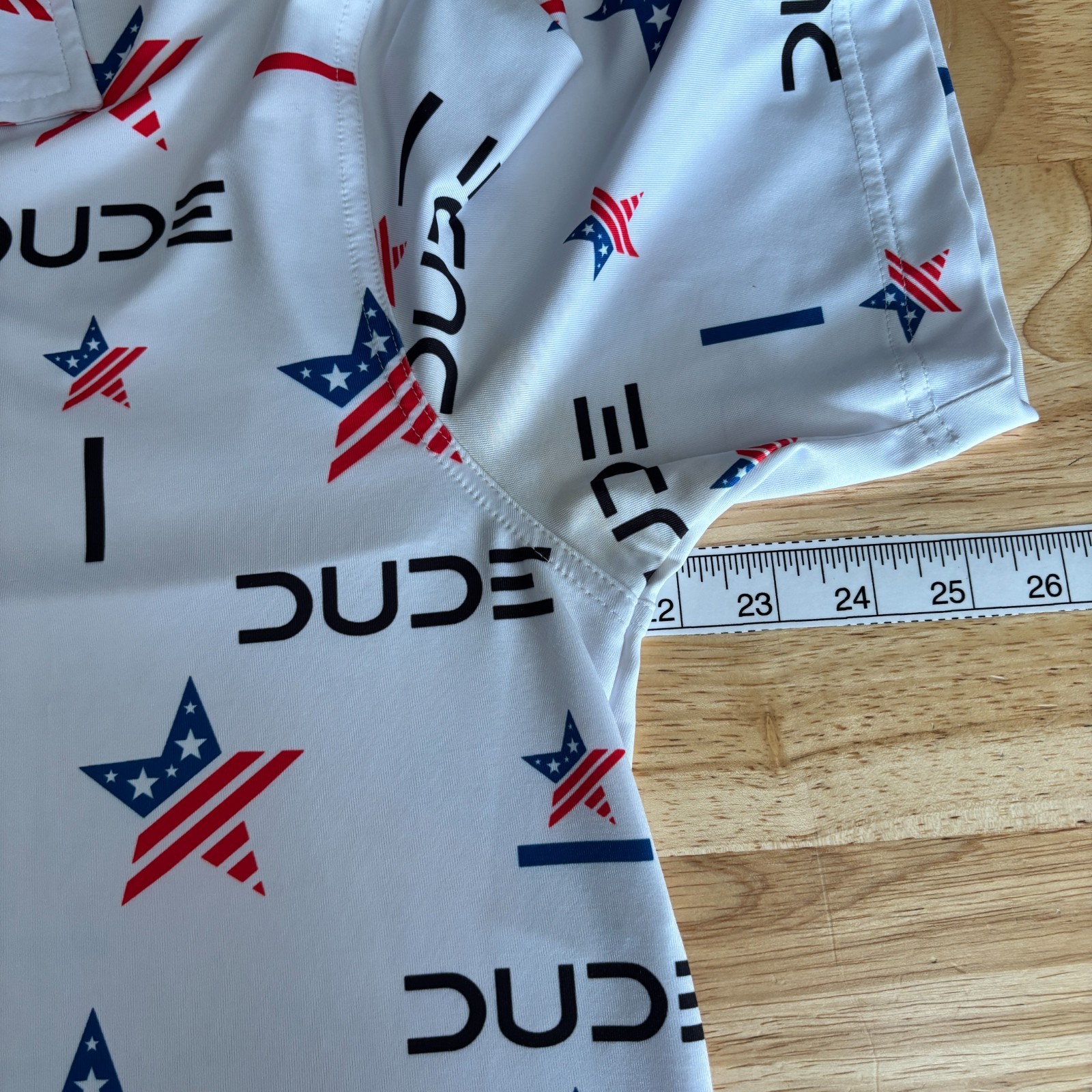 Waggle Performance Golf Polo Shirt Dude Wipes USA Stars Mens L Stretch S/S read