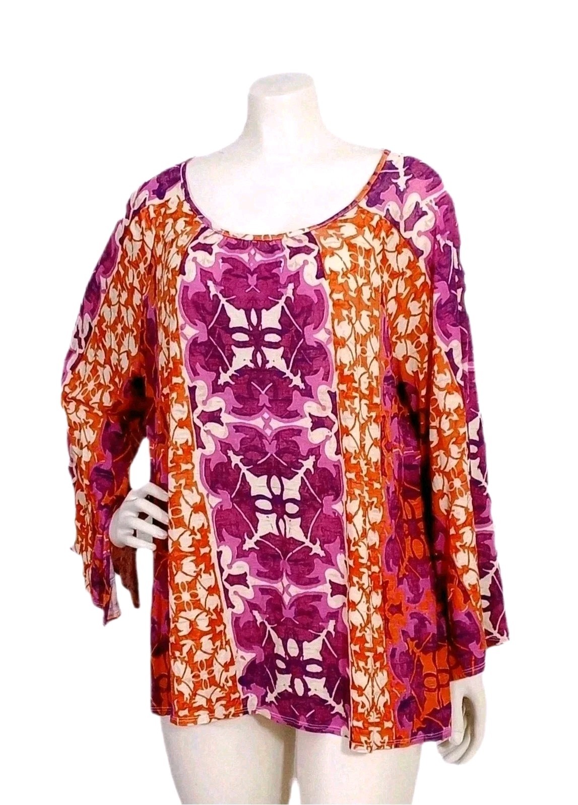 Chico’s Top 3 XL Purple Orange Abstract Print Lightweight Artsy Knit Plus Tunic