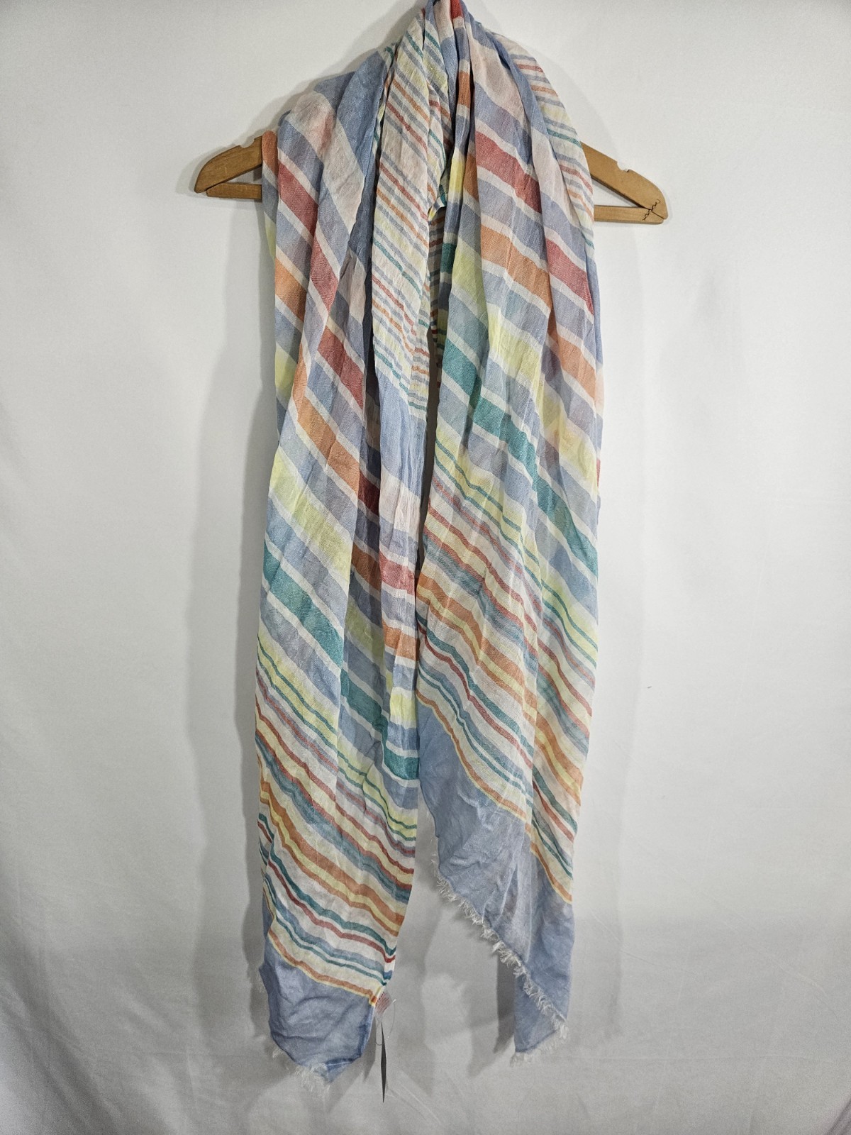 Pistil Esther Shawl Scarf Striped Pastel Rainbow 100% Cotton NWT