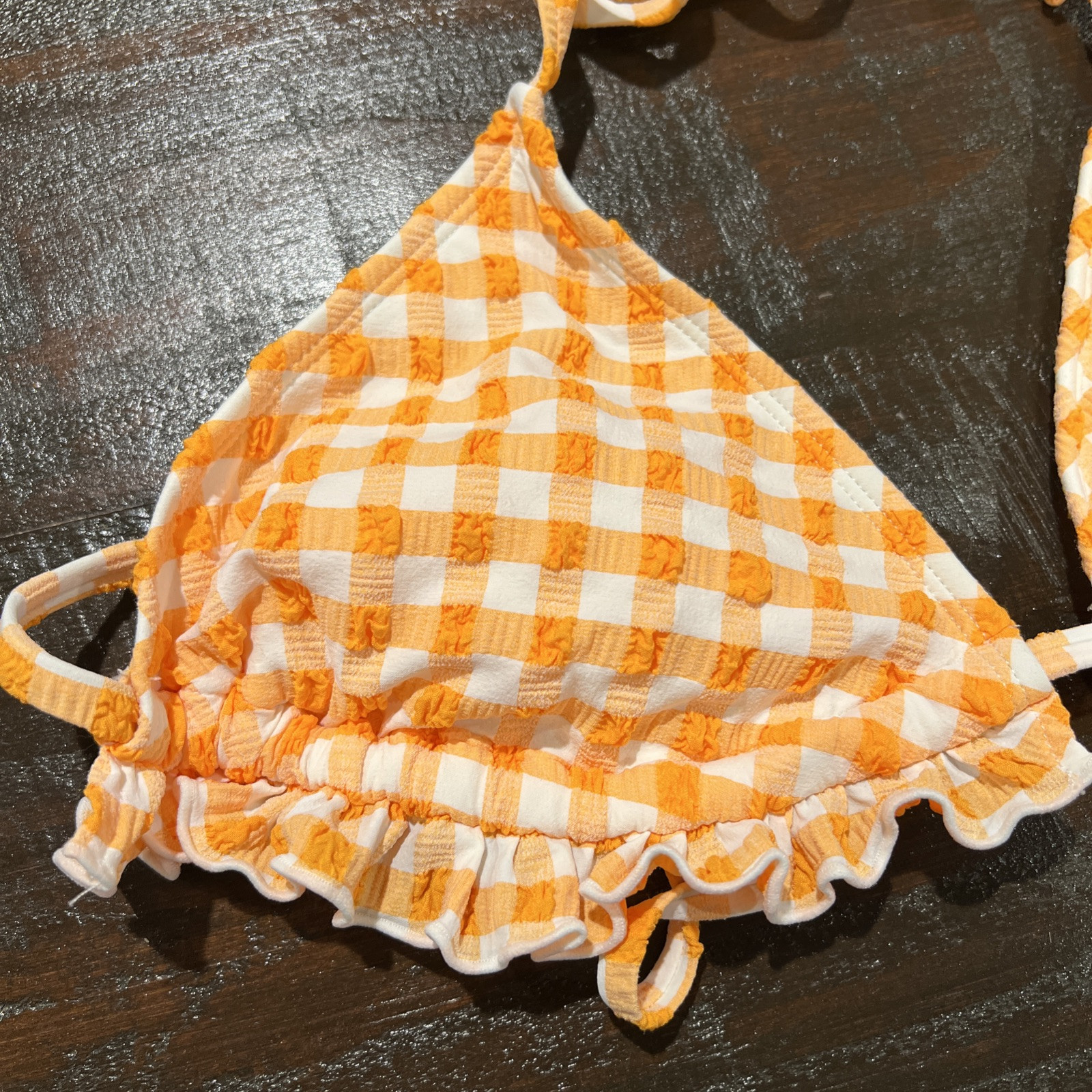 Women’s Ruffle Halter Triangle String Bikini Top Wild Fable Orange Gingham XS