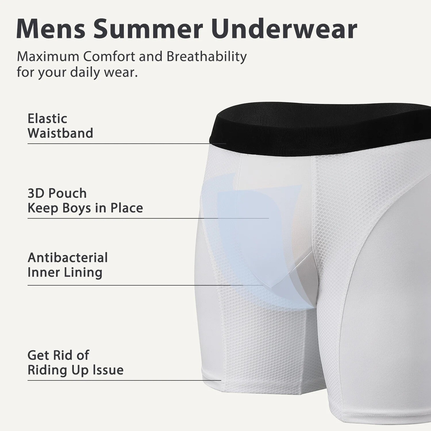 Mens Boxer Shorts Underwear Breathable Anti-Chafing Compression Tagless Pants US