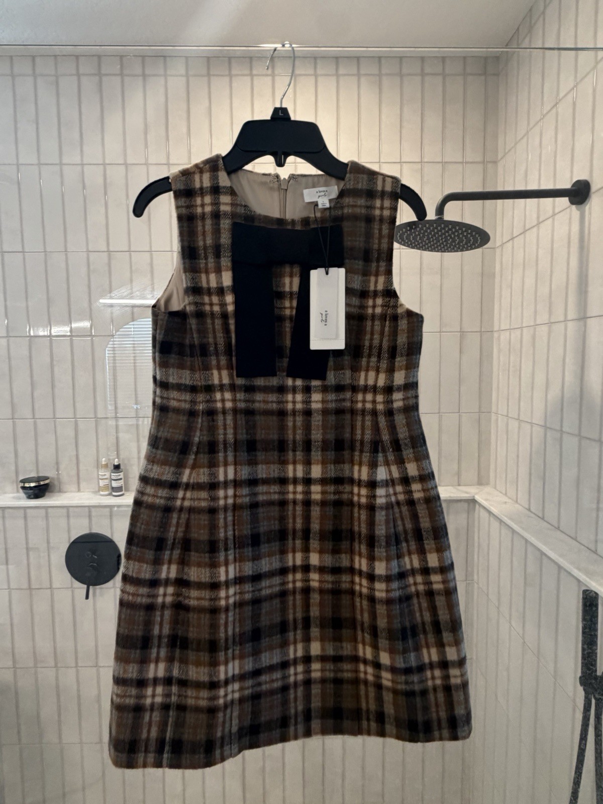 A Loves A Girls Size L Brown/Beige/Black/Blue Plaid Sleeveless Bow Zip