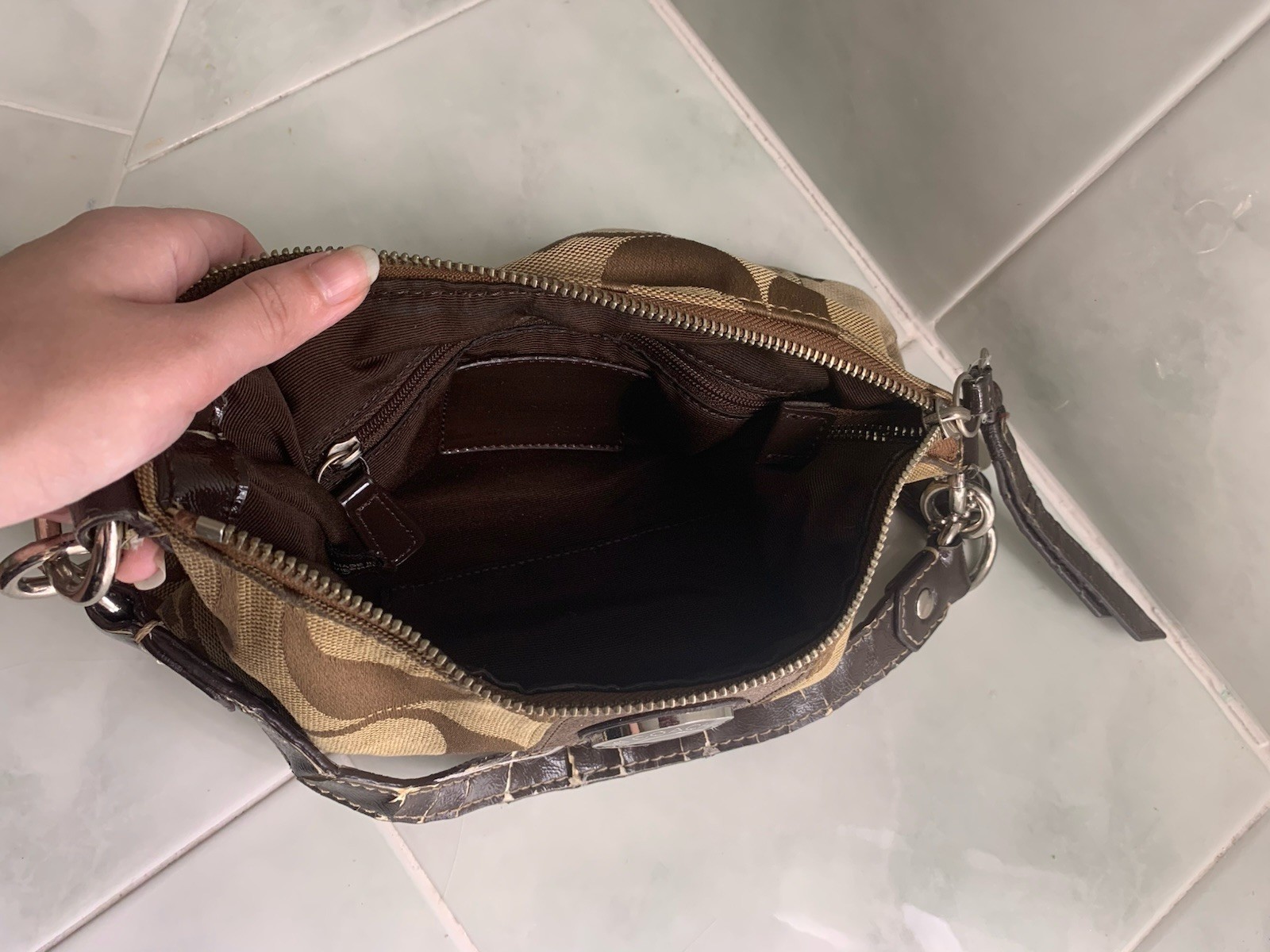Vintage Coach Signature Brown Stripe Demi Bag F19218 – READ Description