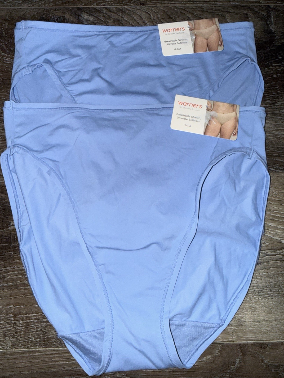 Warners ~ Womens Hi-Cut Underwear Panties Nylon Blend Breathable 2-Pair Blue ~ L