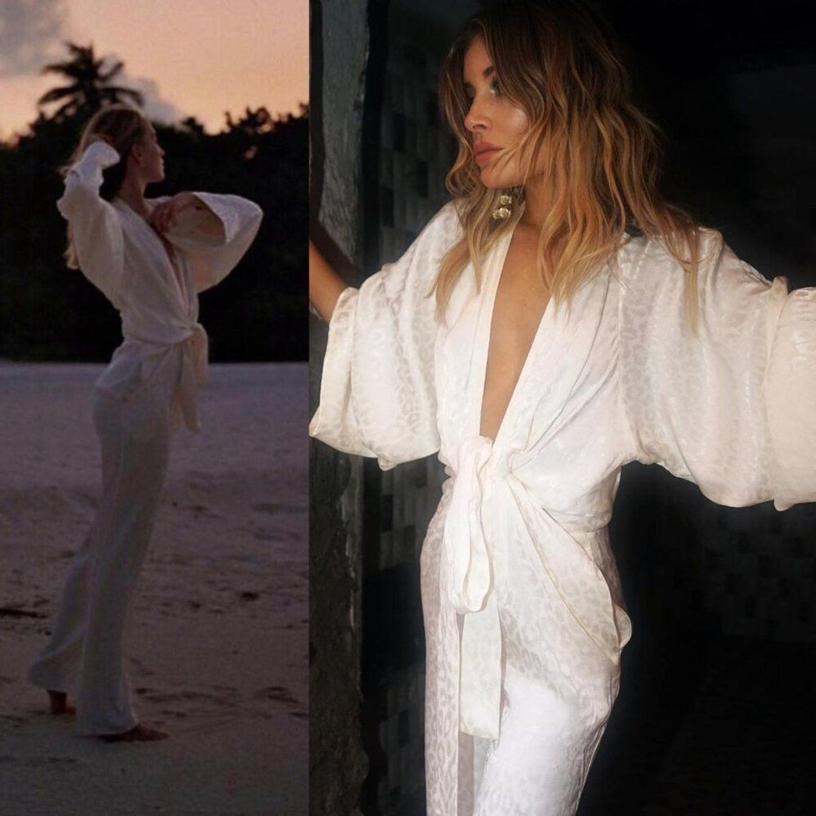 Rat & Boa Bianco Kimono Jumpsuit Satin White Animal Print Wide Leg Size XS