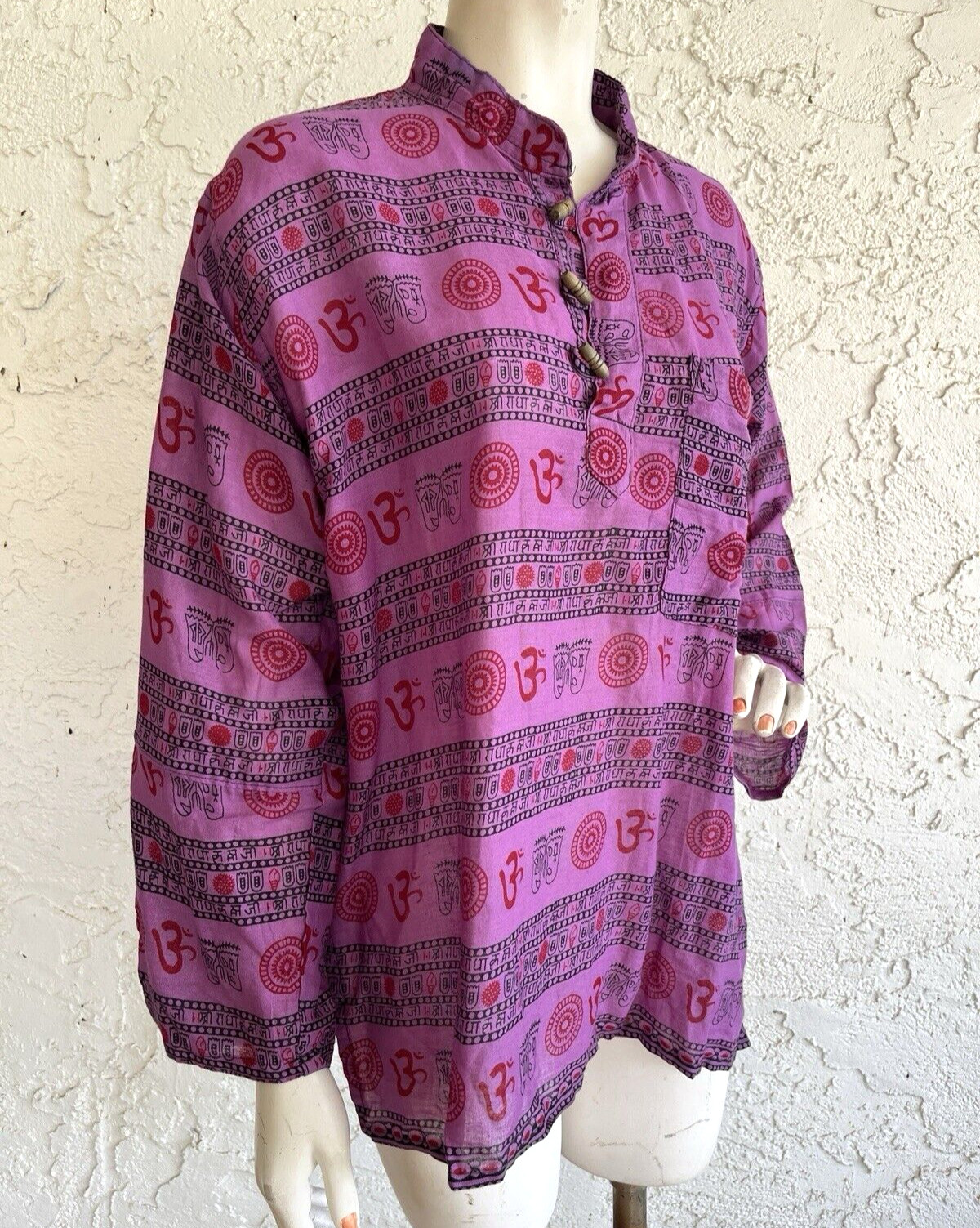 Ethnic Made in Nepal Top Purple 100% Cotton Yoga Spiritual Boho OM Oversized S