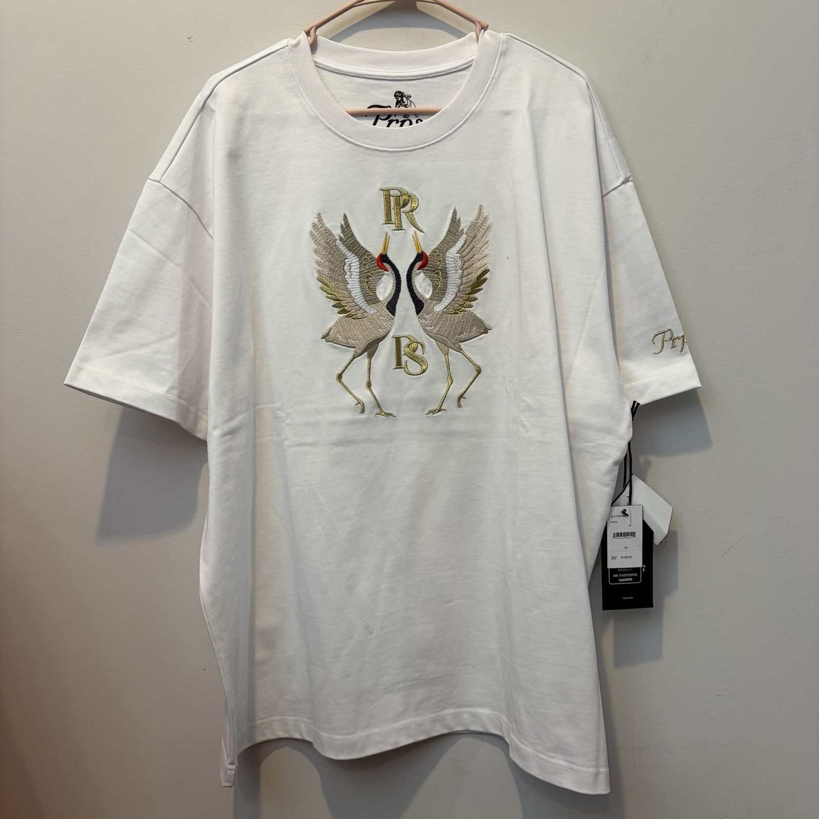 PRPS Embroidered Top Size XL NWT$108 White Tee Shirt