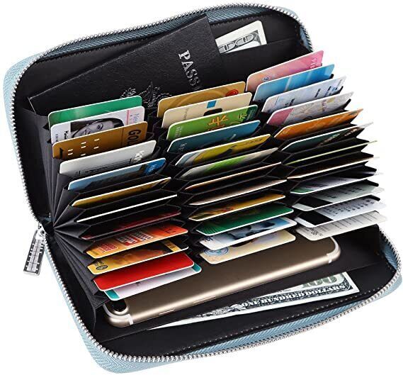 Men Women Leather RFID Blocking Multi Card Holder Wallet with Cell Phone Pocket