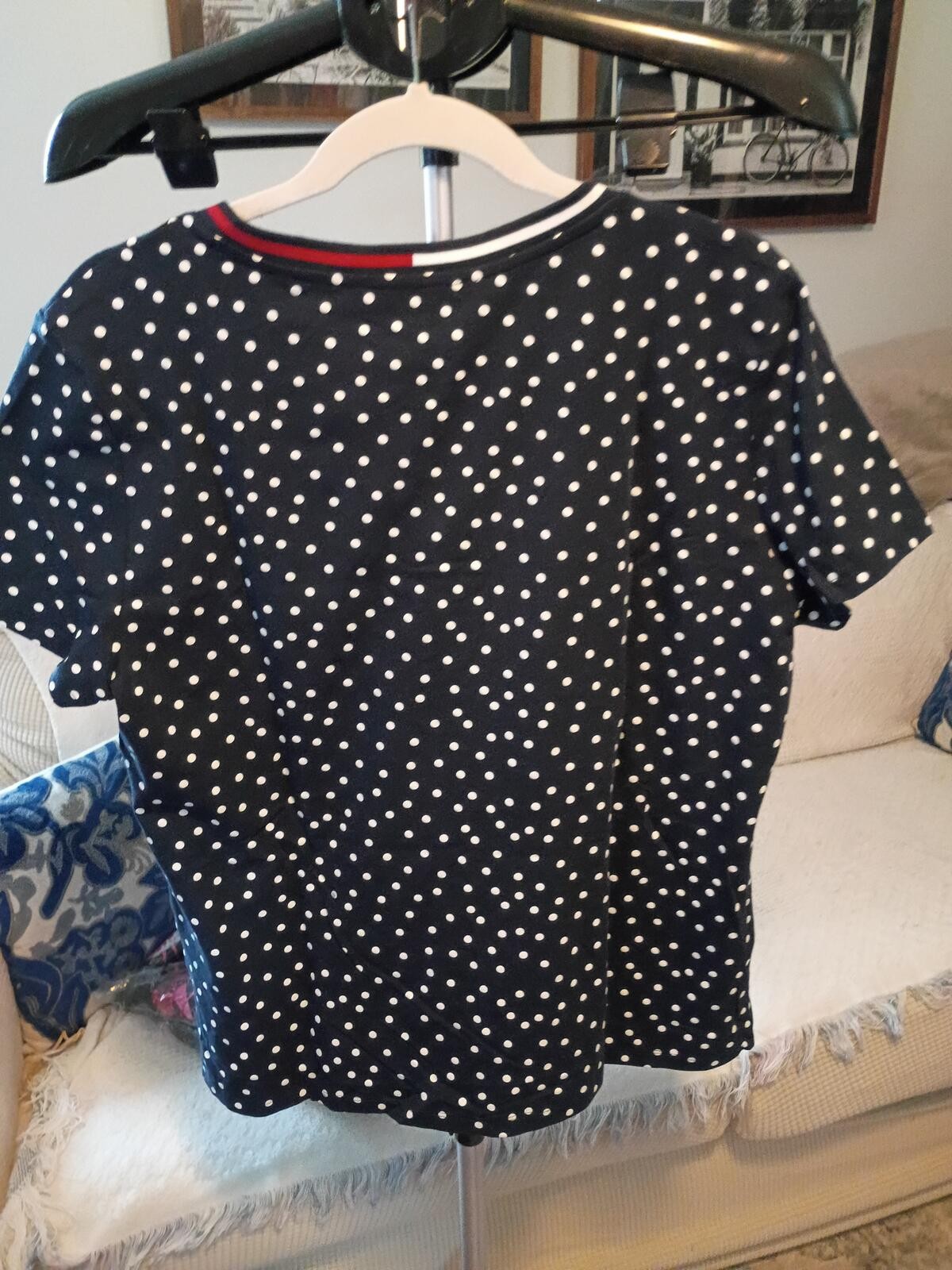 Tommy Hilfiger Black Polka Dot V-Neck Short Sleeve T-Shirt L or M