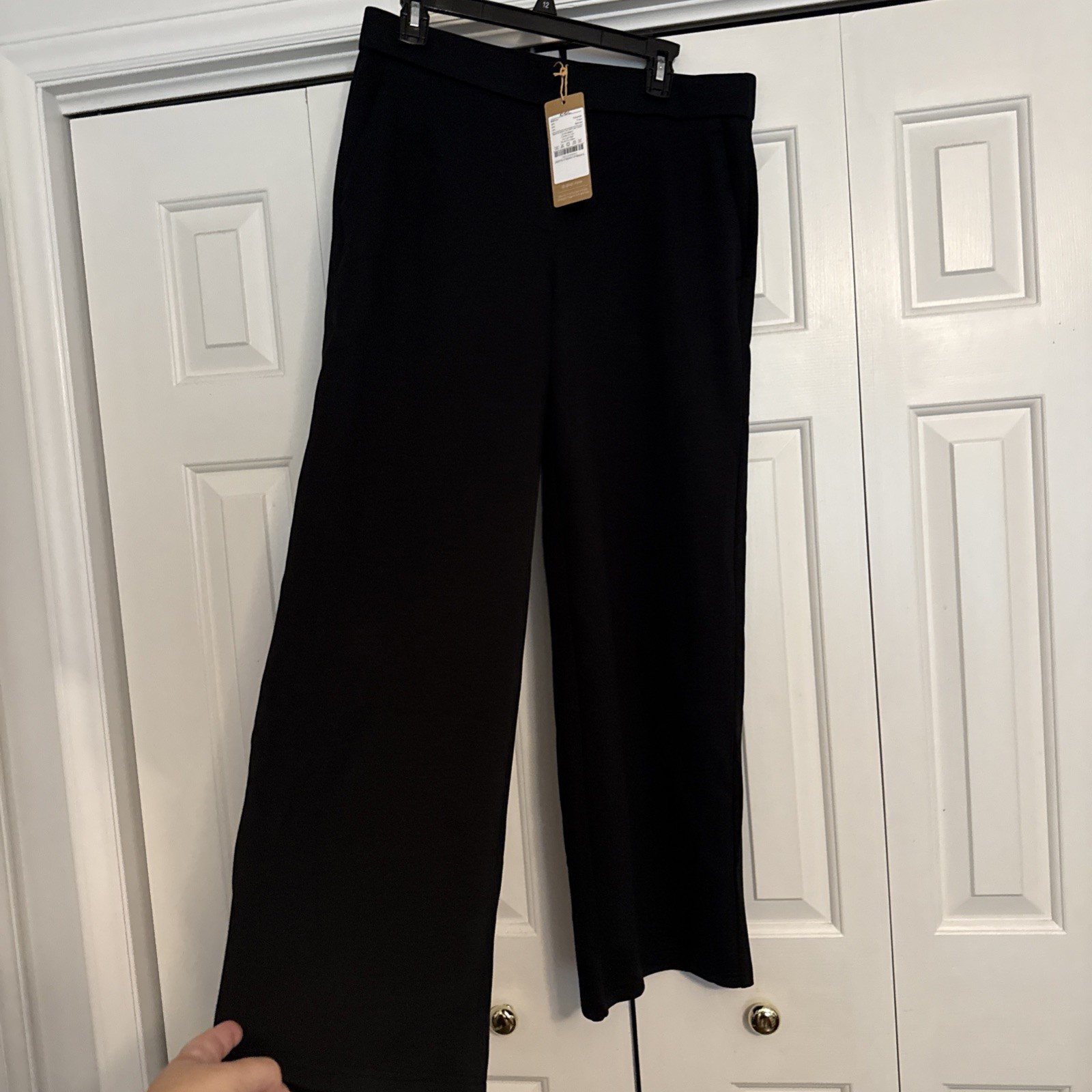 OGL Textured Mid Rise Pull On Straight Pants Pockets, Petite Large, Black
