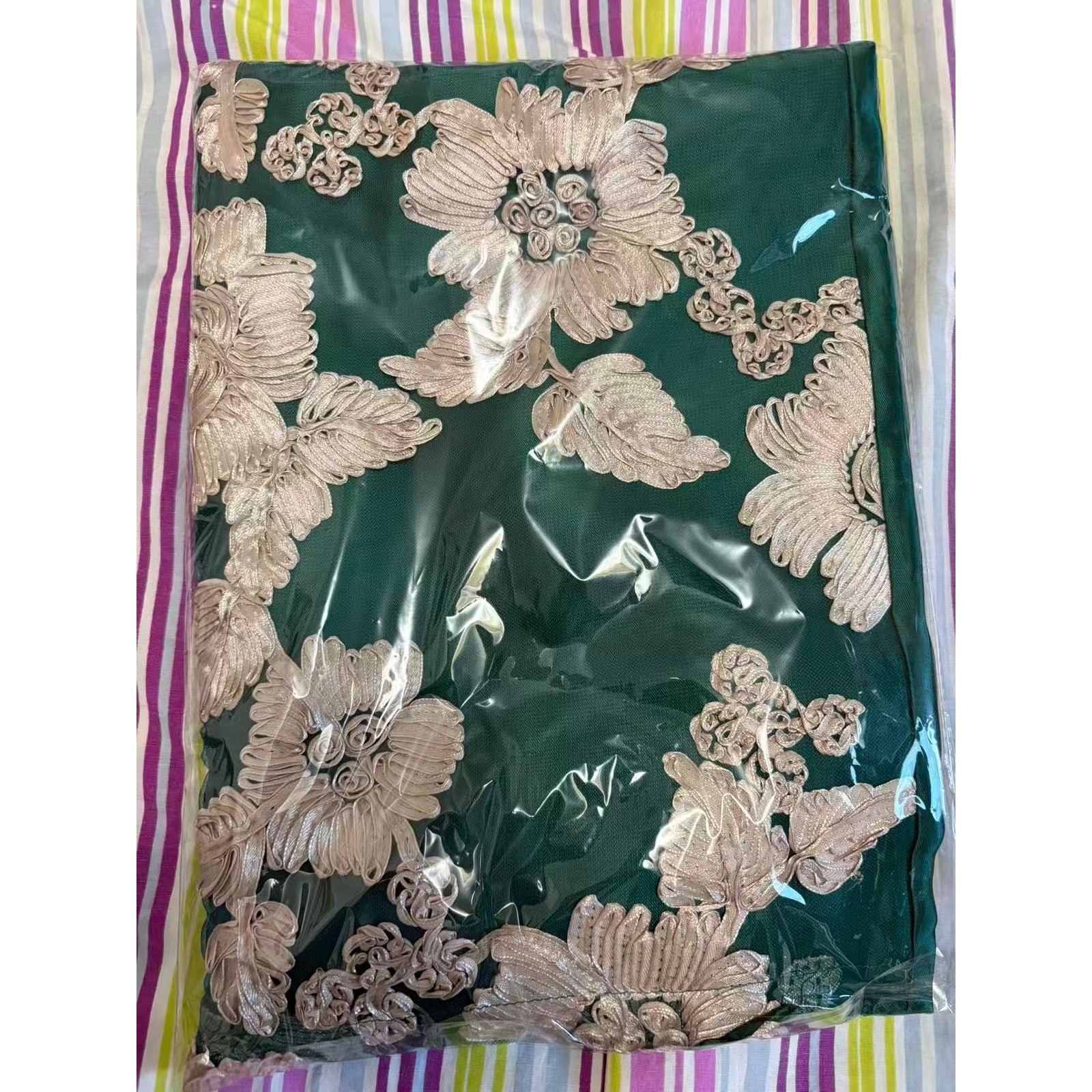 NWT EY Boutique Emerald Green 3-Pc Skirt Suit Set Floral Bell Sleeve Size 14