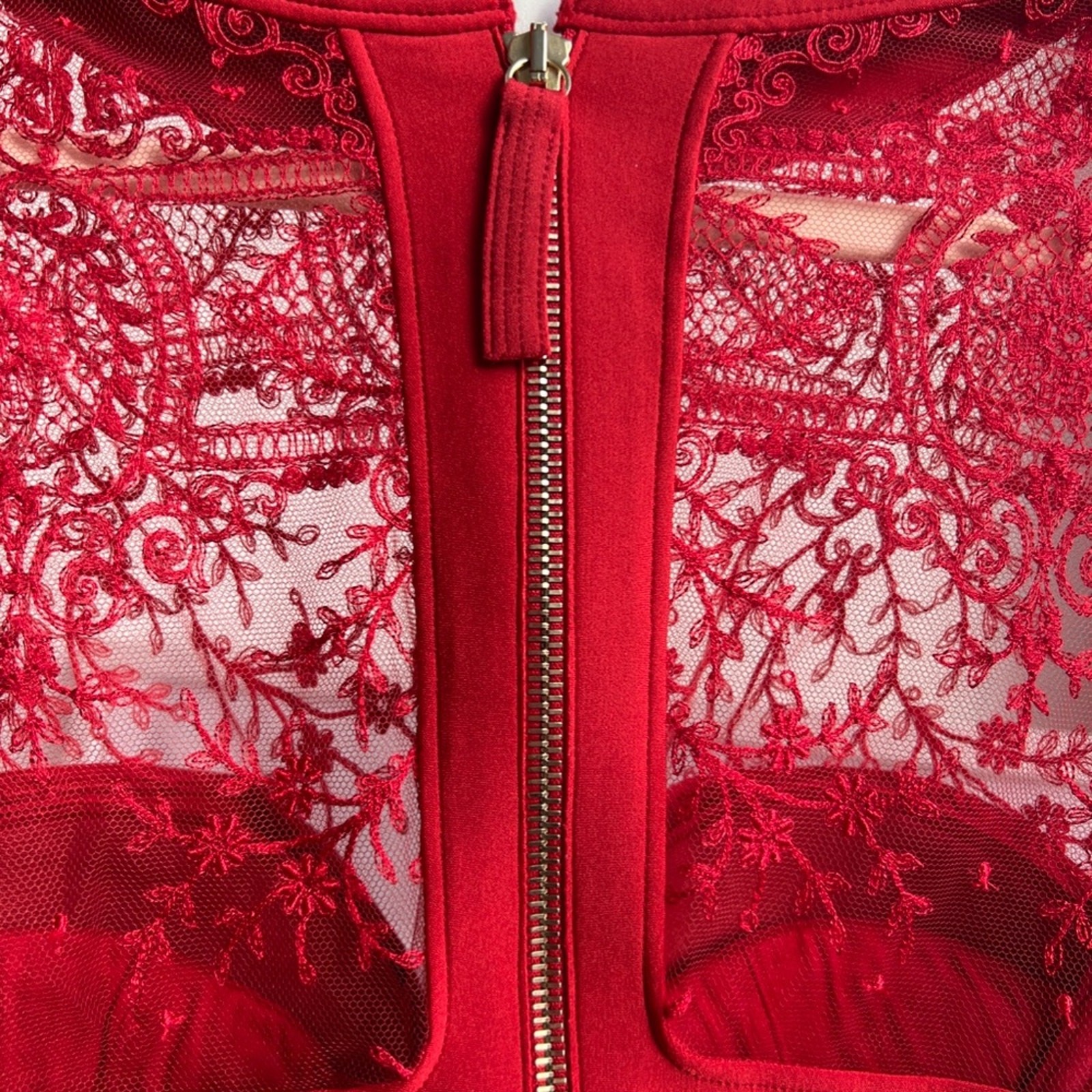 La Perla Black Label Ultra Rare Desire Neoprene Lace Zipper Bodysuit (Red)