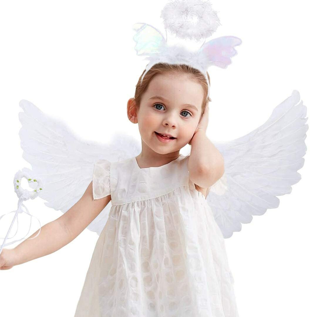 Angel Feather Wings w/Halo Ring Wand Costume Props Adult/Teen/Kids Valentine’s