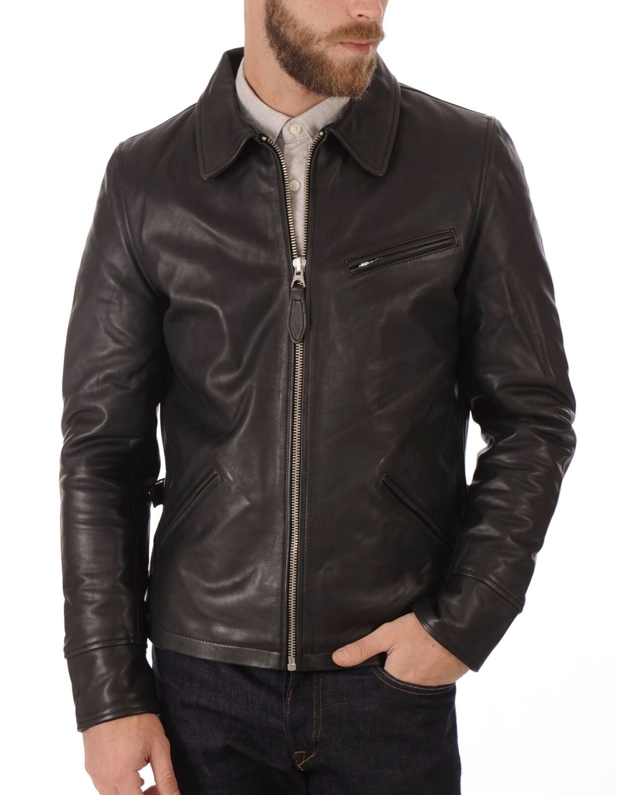 Mens 100% Real Leather Black Casual Jacket Soft Lambskin Napa Leather Biker Coat