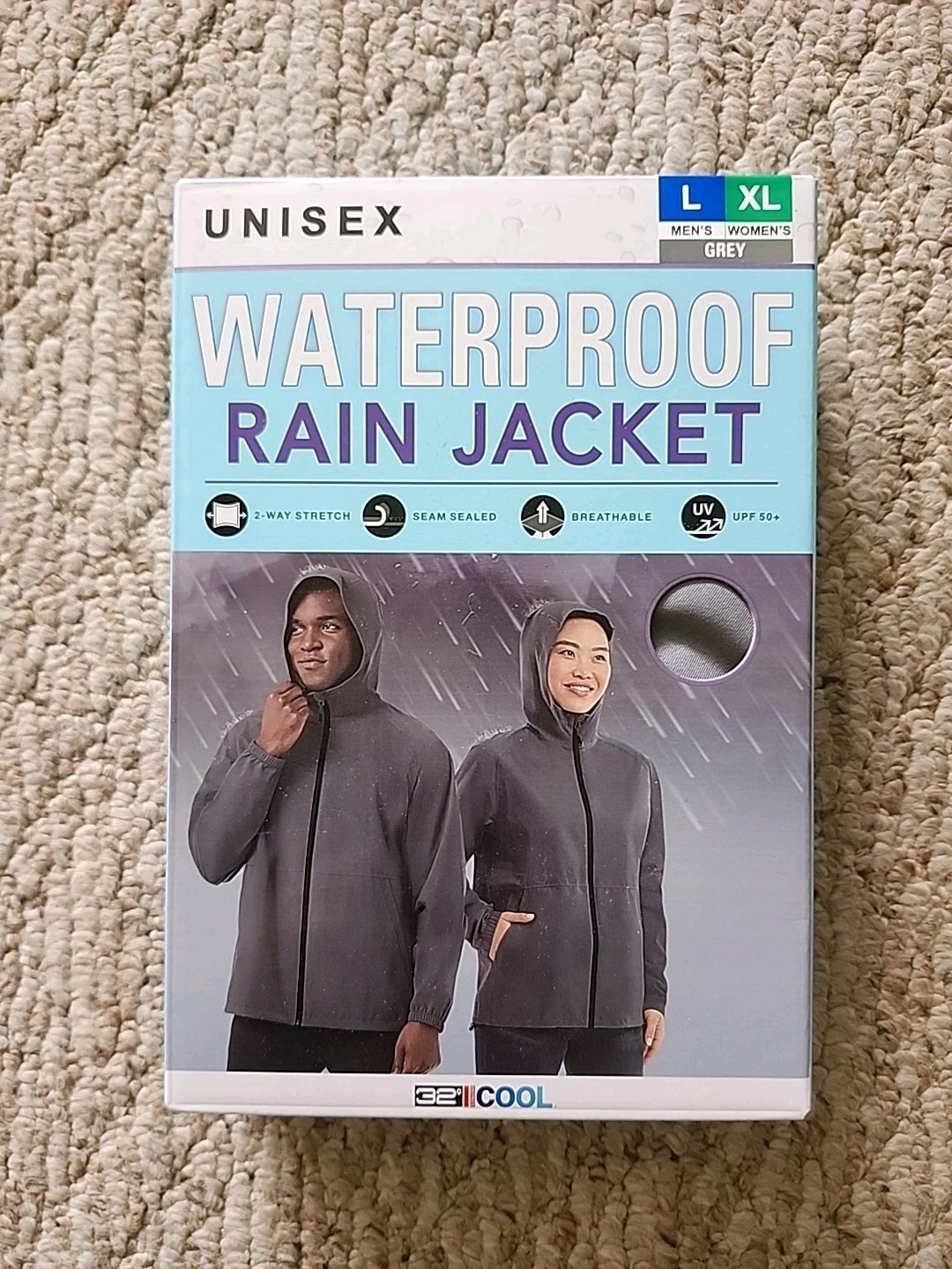 32 Degrees Cool Rain Jacket Unisex Adult Mens(L) Womens(XL) Gray Hooded