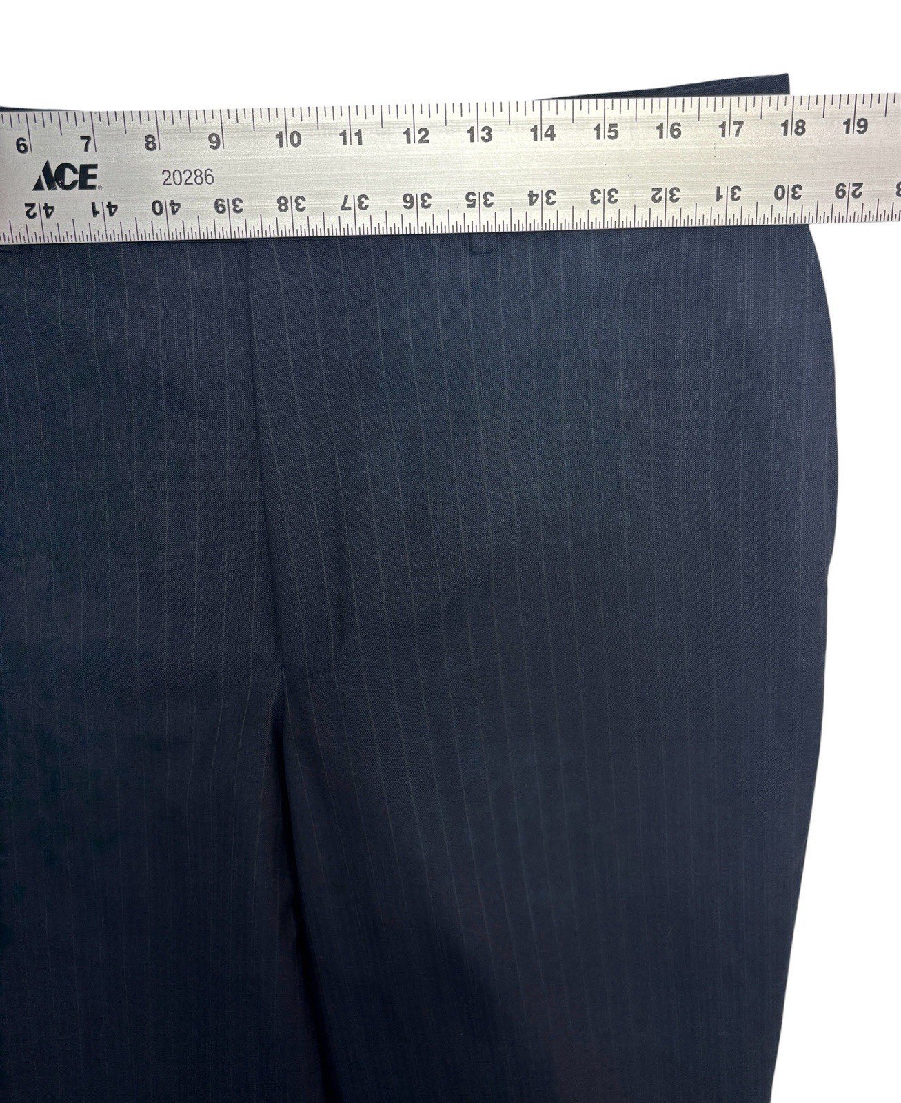 Jos A Bank 42R 36×31 Navy Blue Stripe 2pc Pant Suit Flat Front Wool Classic