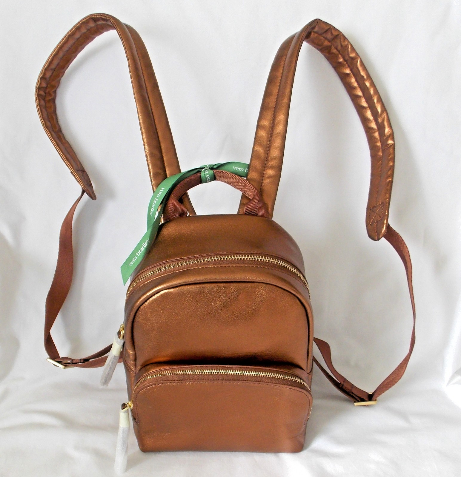 Vera Bradley BRONZE METALLIC Mini 8.75″ HIGH Banbury Leather backpack NWT