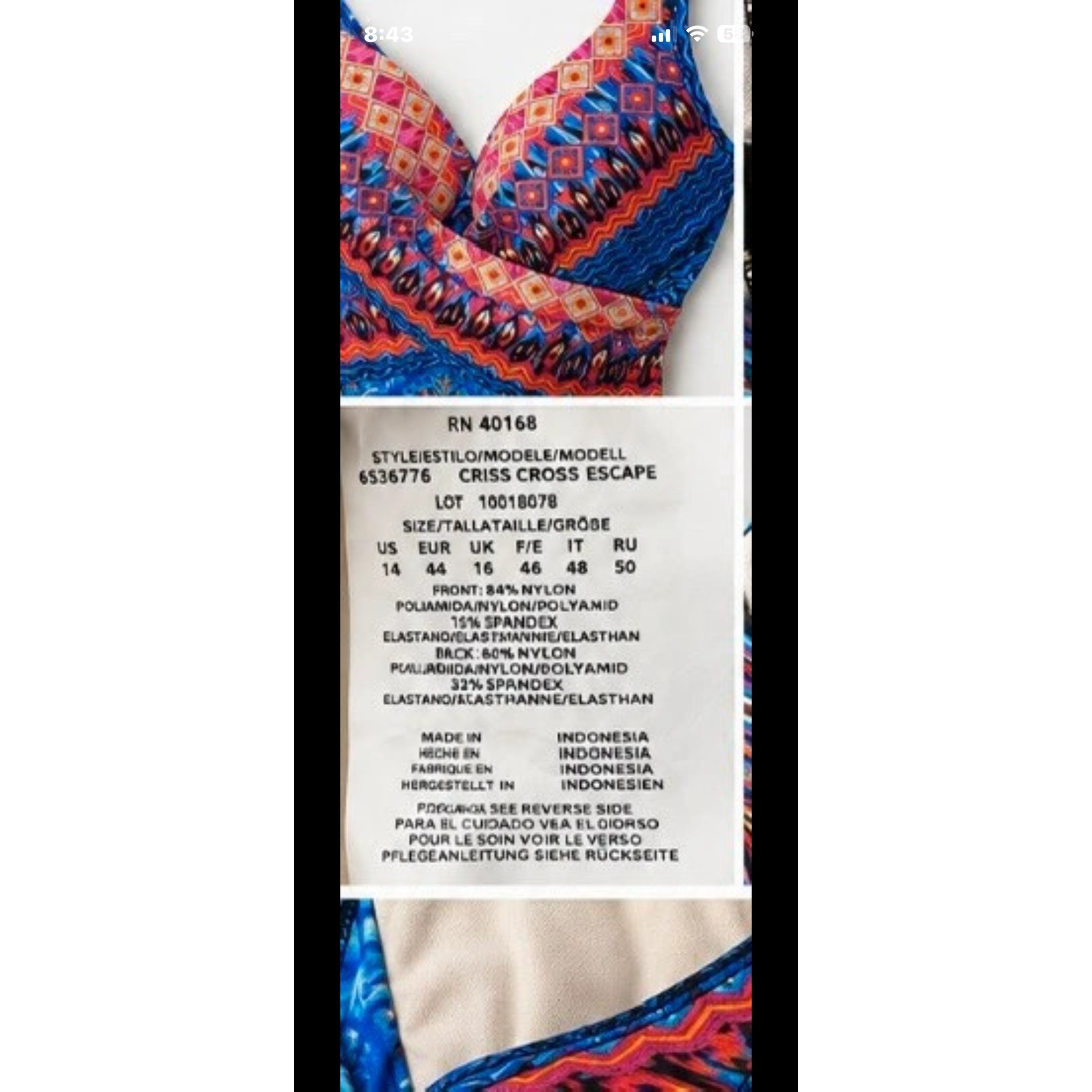 Miraclesuit Criss Cross Escape Swimsuit Geometric One Piece Tummy Control 14