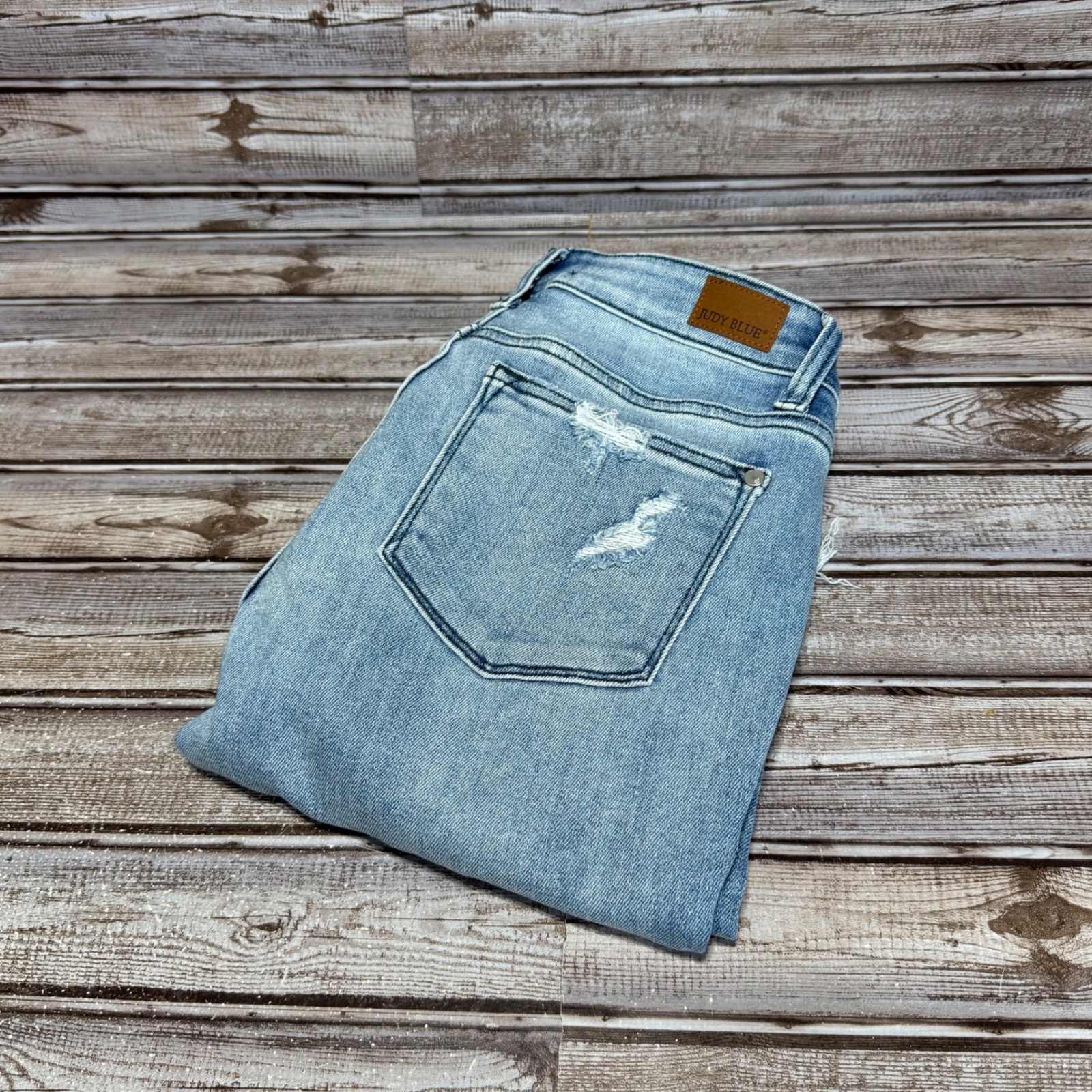 Judy Blue Skinny Jeans Womens 5/27 Blue Distressed Raw Hem Mid Rise Denim