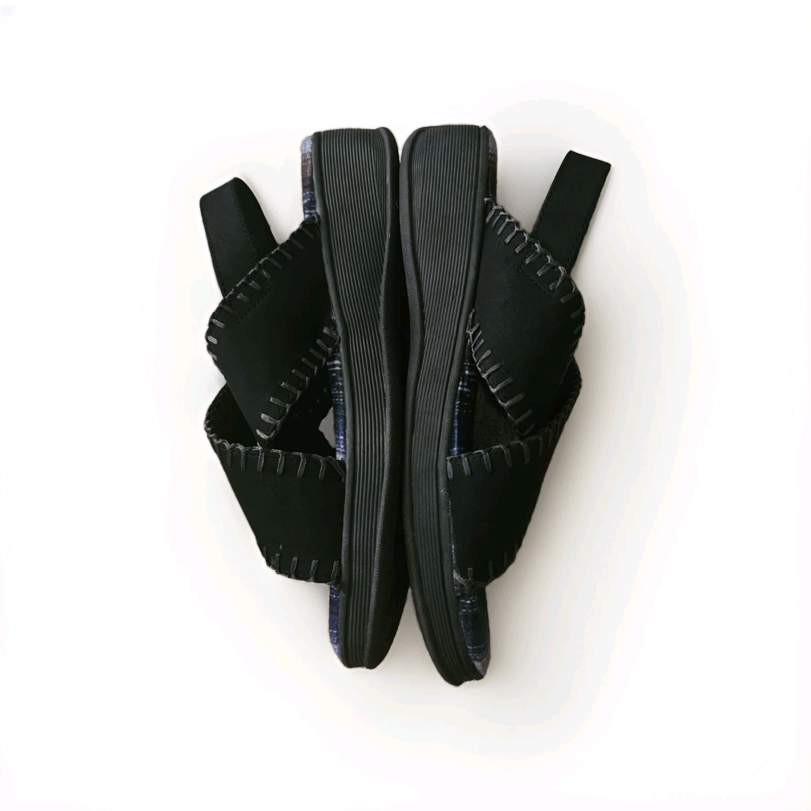 MUK LUKS Women’s Black Faux Suede Wedge Strappy Slingback Sandals 8.5