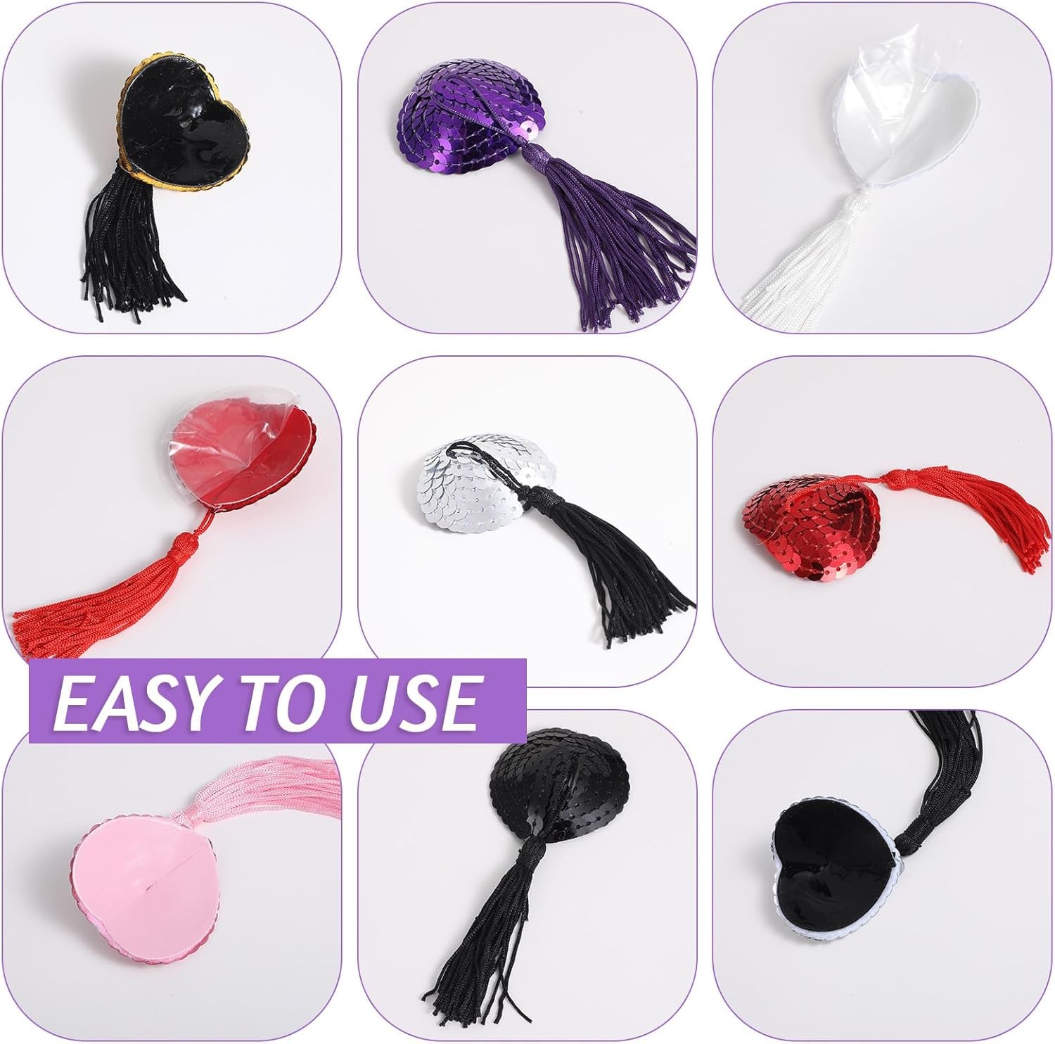 7 Pairs Reusable Adhesive Nipple Cover Shiny Silicone Heart-Shaped Pastie