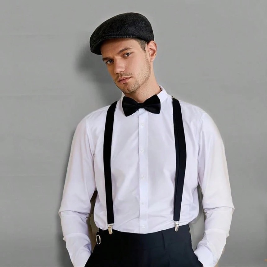 Black Men’s Herringbone Ivy Flat Cap Classic Newsboy Driving Golf Hat Newsboy