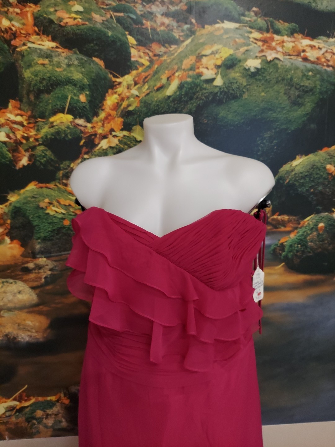 Edan Bridals Size12 Fushia Ruffled V Cup Pencil/Aline Bridesmaid/prom Zipbk Gown