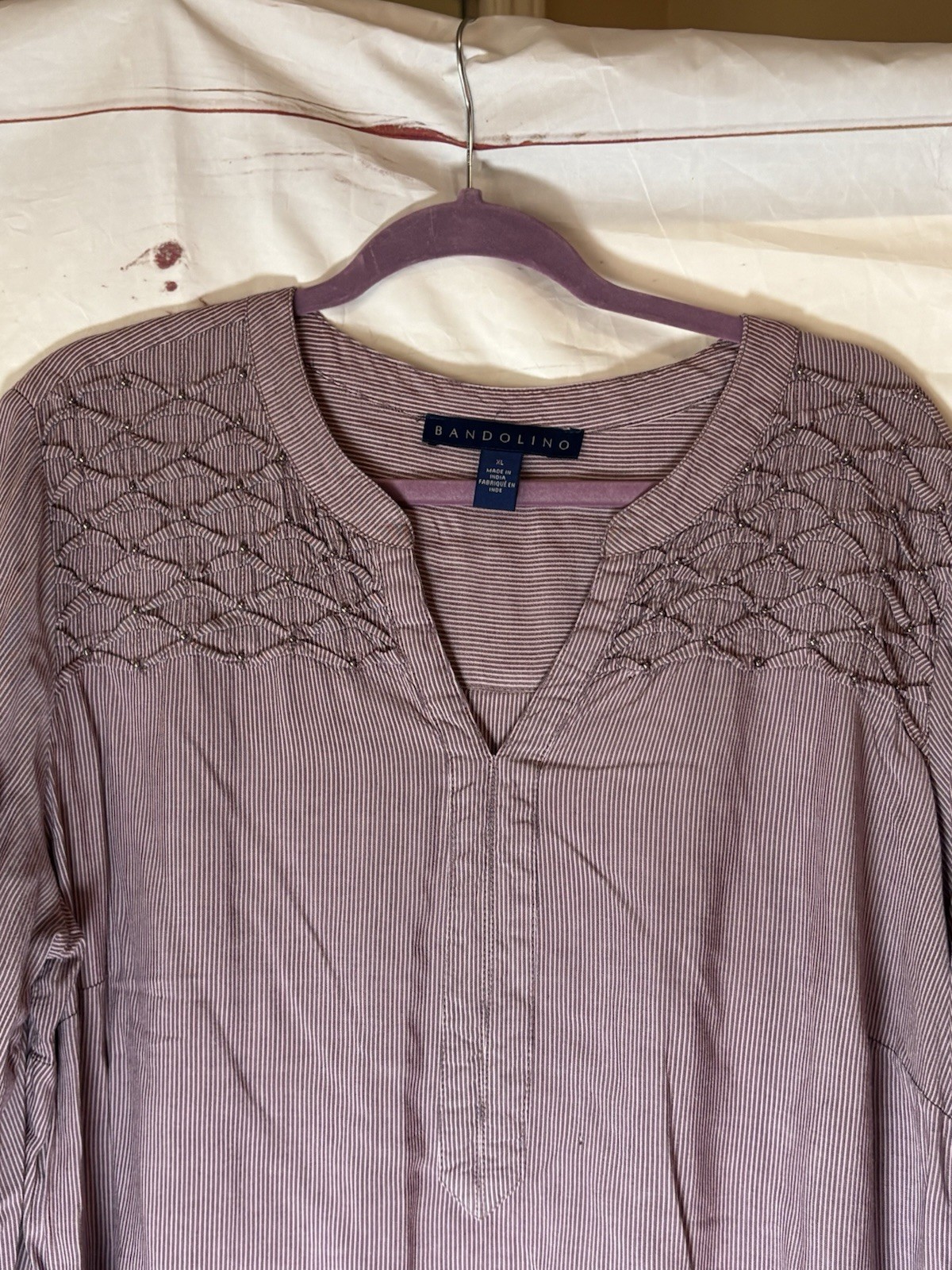 Bandolino Trinity Roll Tab Long Sleeve Top Cabernet Fig Women’s Sz XL
