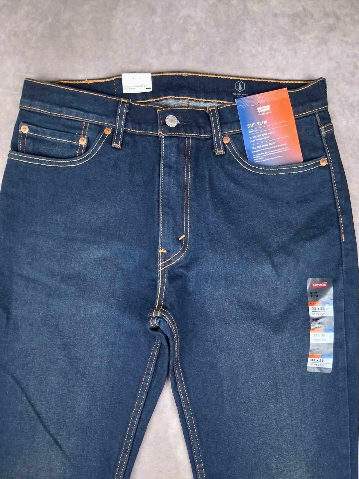 Levi’s 511 Slim Jeans Mens 32×32 Fit Blue All Seasons Tech Stretch Dark Wash NEW