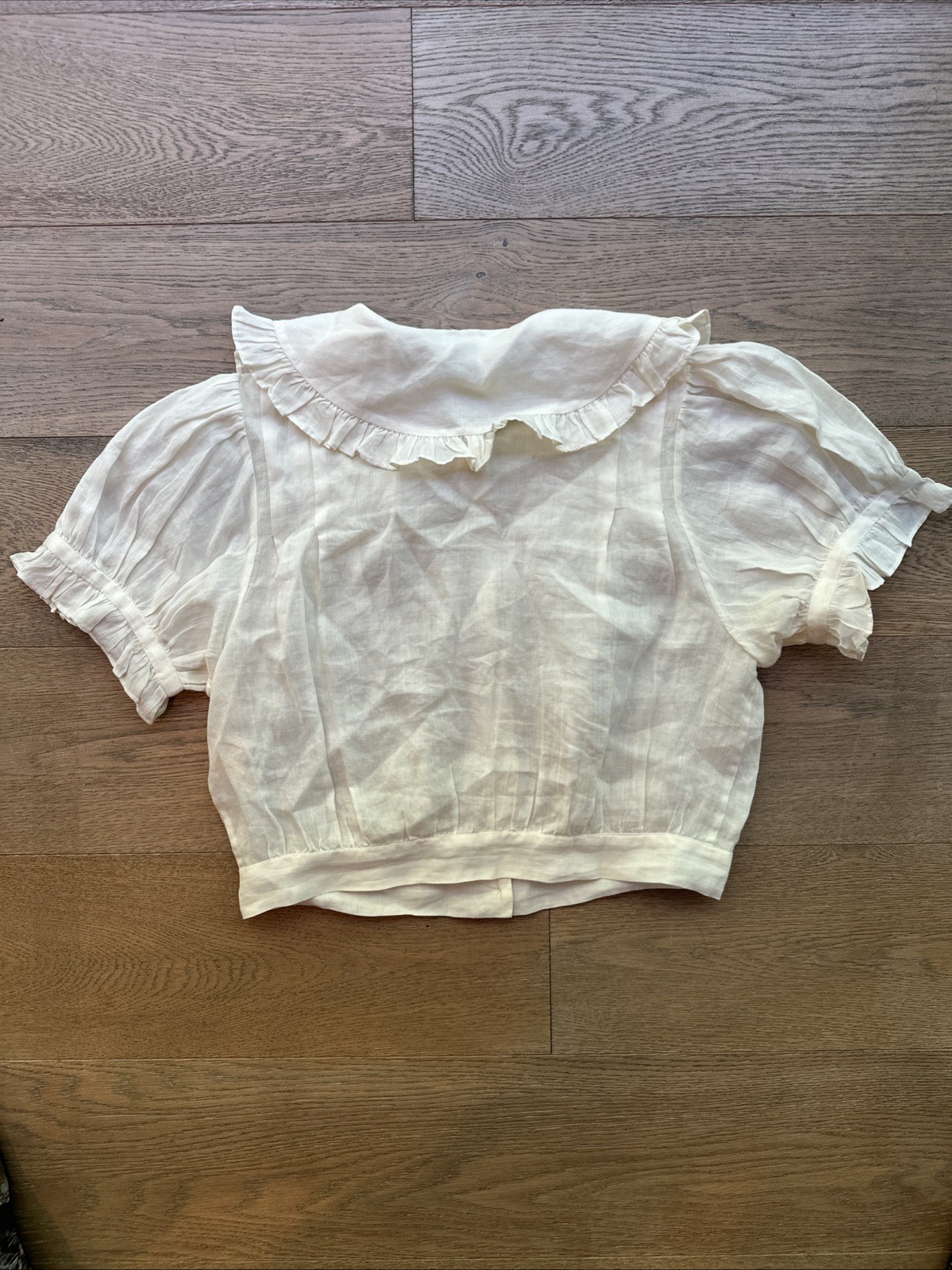 Doen Sparrow Top Small White Ramie Puff Sleeve RARE Cropped