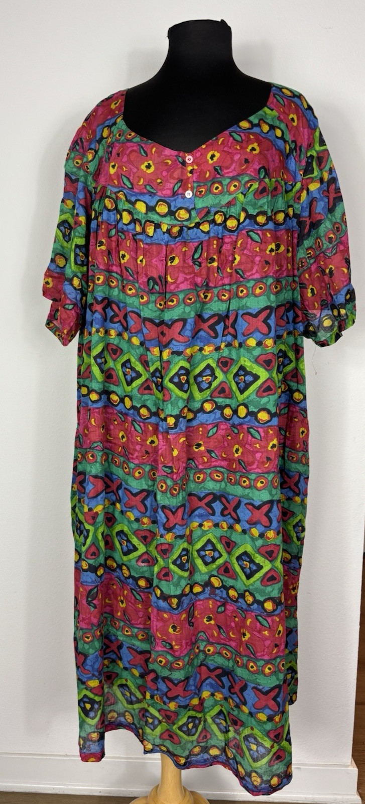 Vintage It’s About Time Nepal Cotton Caftan Dress 1X Boho Hippe Festival Maxi