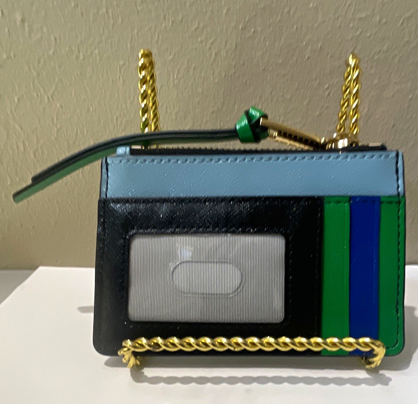 Marc Jacobs Women’s Colorblock Blue/Green/Black Zip Card Wallet w/ Chain