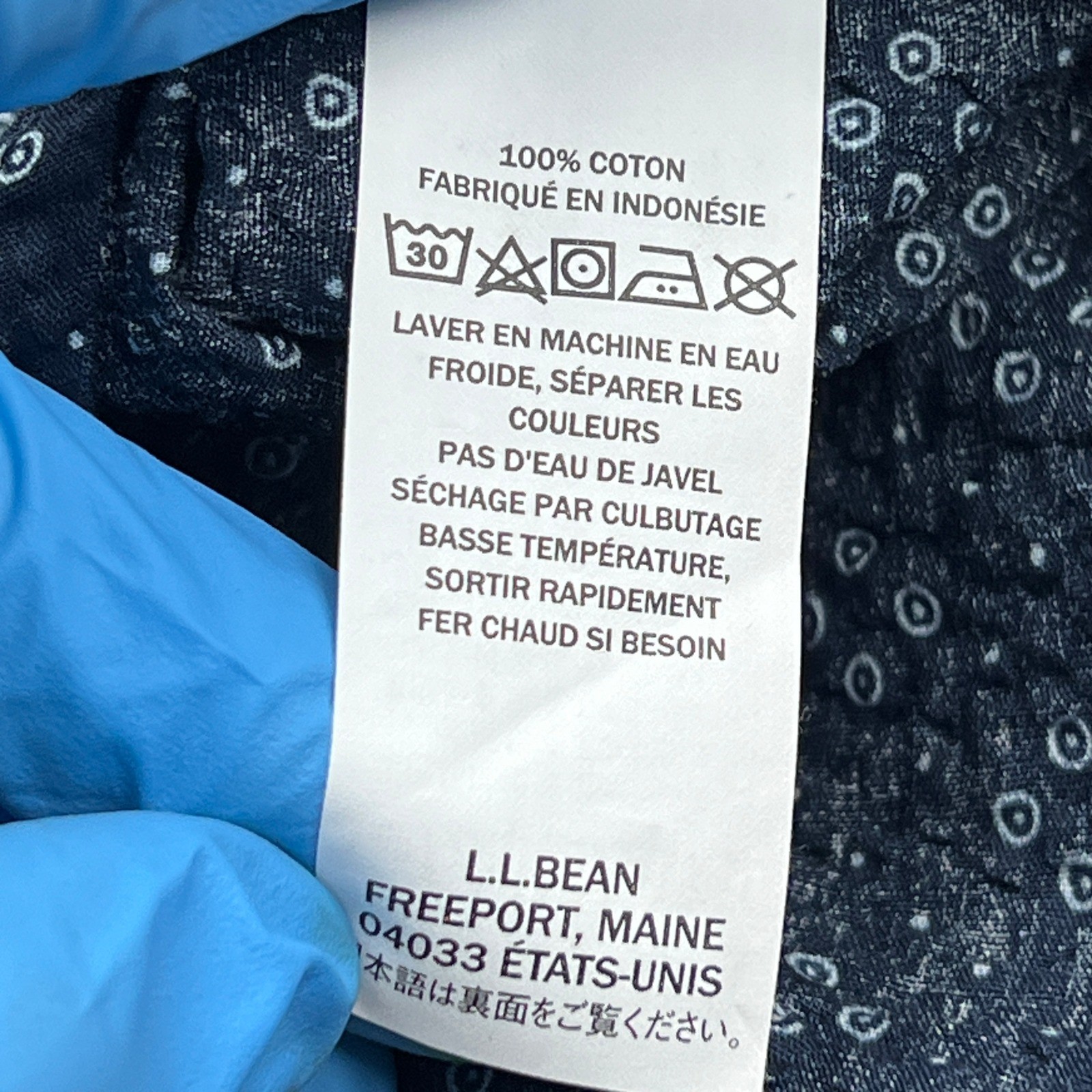 NEW LL Bean Signature Top Women’s Large Navy Dot Long Sleeve Woven Button Up
