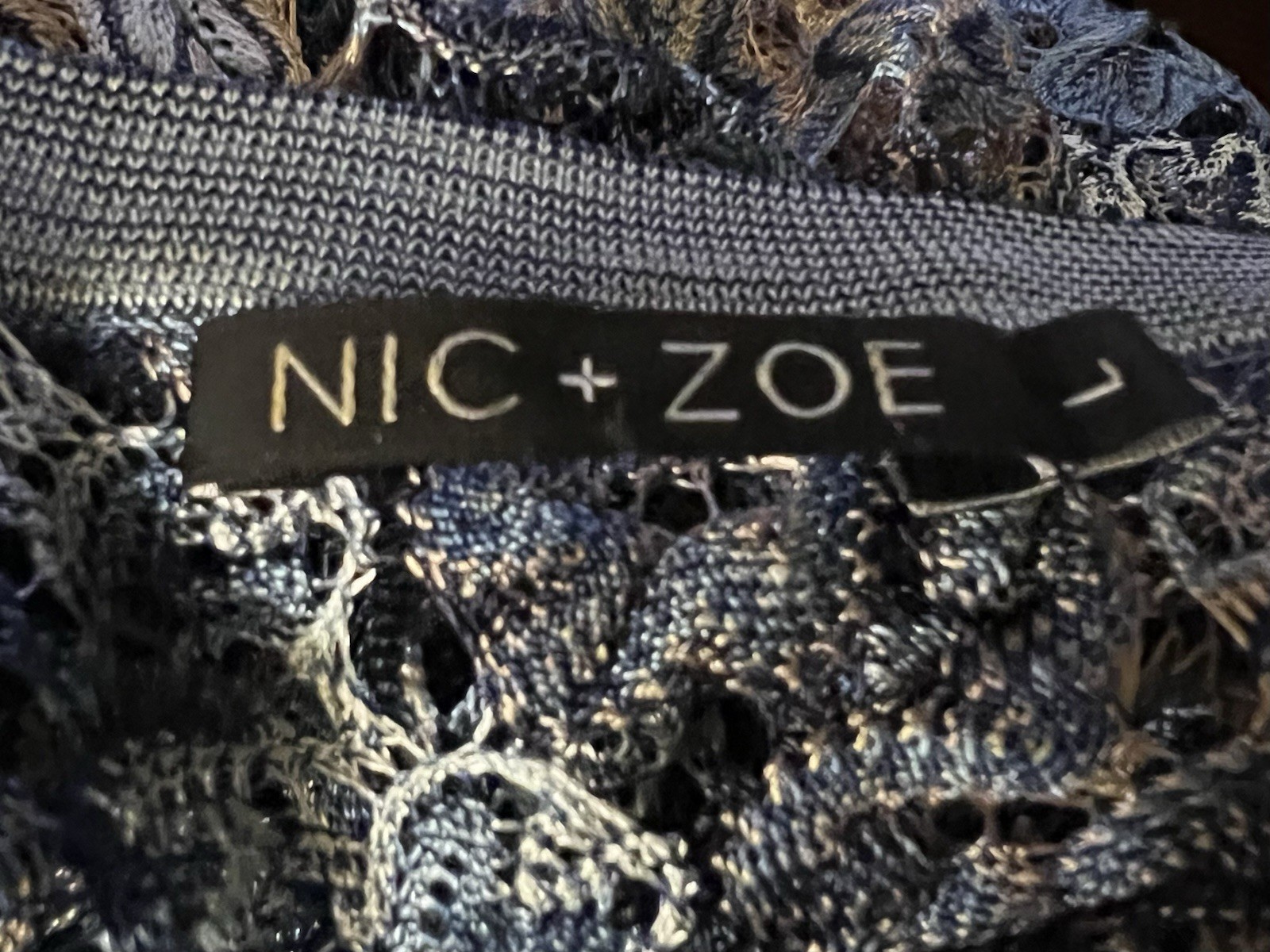 NIC+ZOE Open Weave Floral Knit Top Blue Beige Asymmetrical Tunic Large
