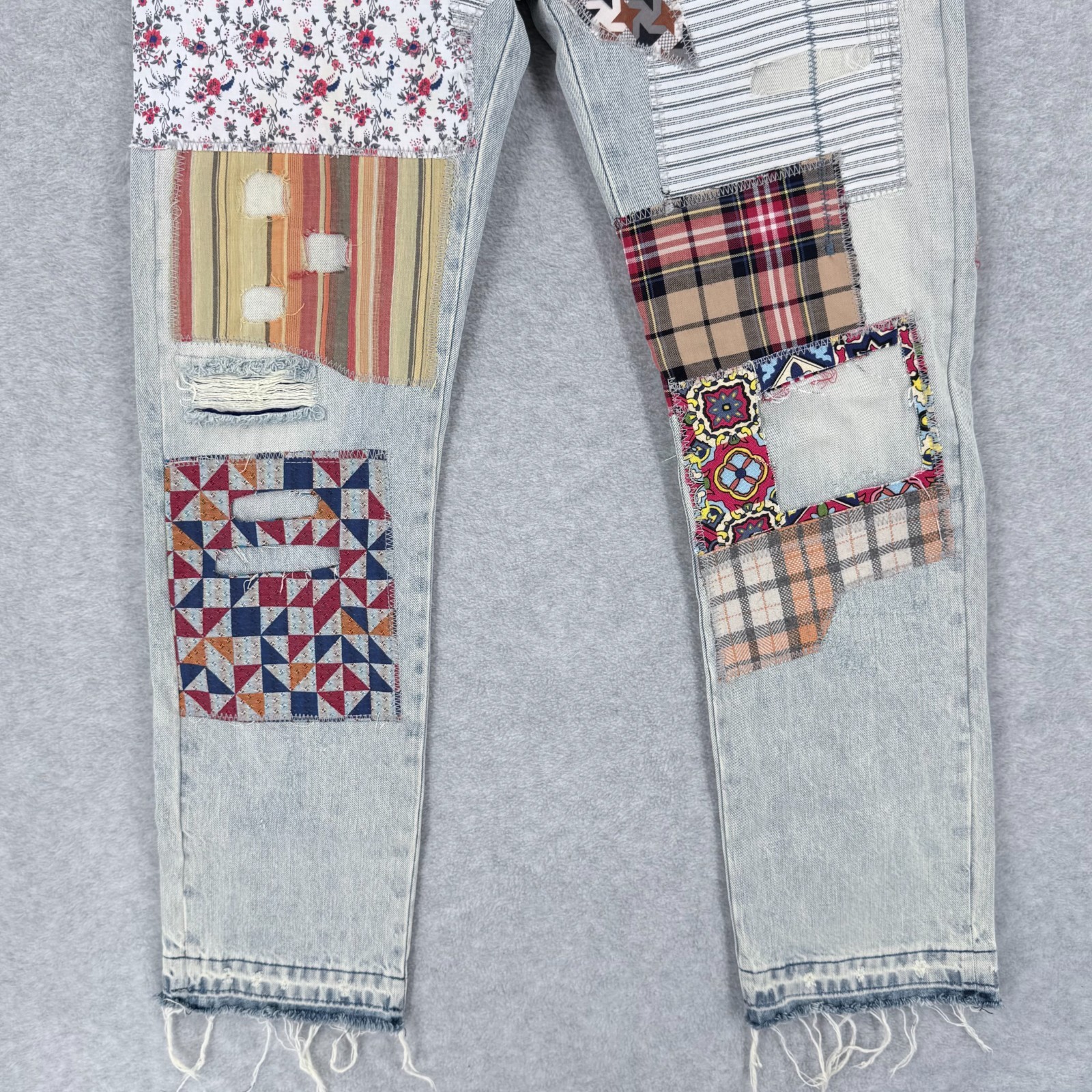 MNML V291 Jeans Patchwork Mens 30 Button Fly Y2K Denim Texture Pattern Pants