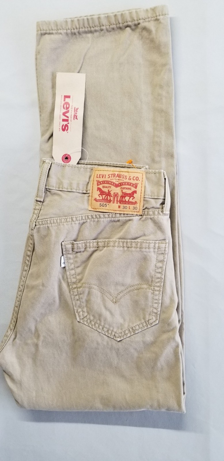 LEVI STRAUSS Men 505 Regular Straight 100% Cotton Denim Jeans – 30×30 Sand Khaki