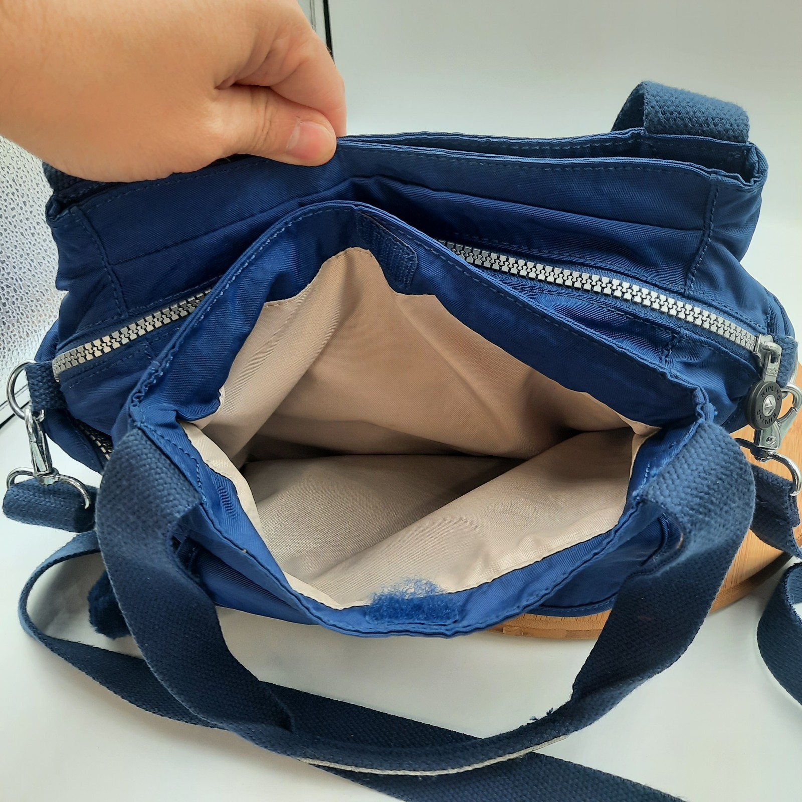 Kipling Felix Bag Crossbody Shoulder Strap Navy Blue Tropics Tonal Large Handbag