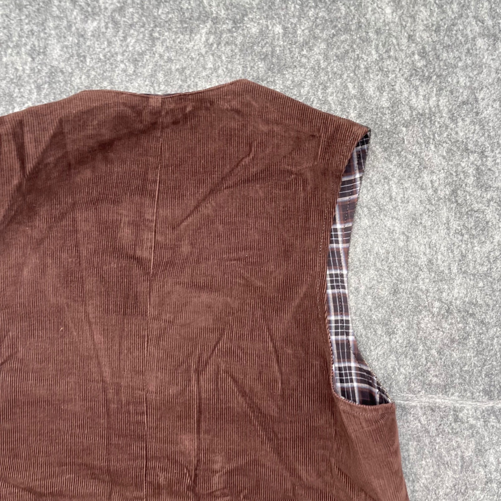 Kroon Vest Mens Medium Brown Herringbone Wool Blend Corduroy Plaid Lining