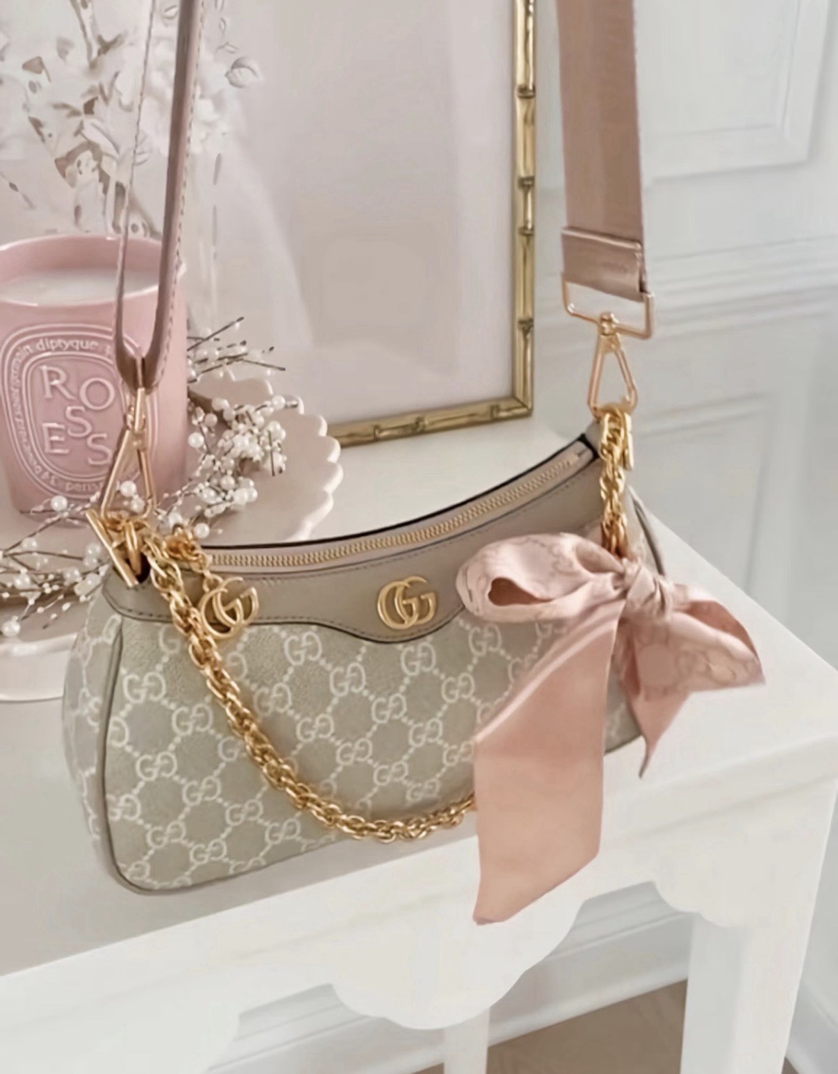 Authentic Gucci Ophidia GG Mini Shoulder Bag Beige White Canvas NWT
