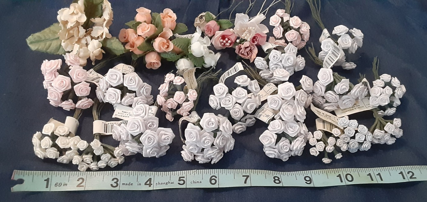 vintage floral flowers millinery craft lot roses, assortment of colors, sizes