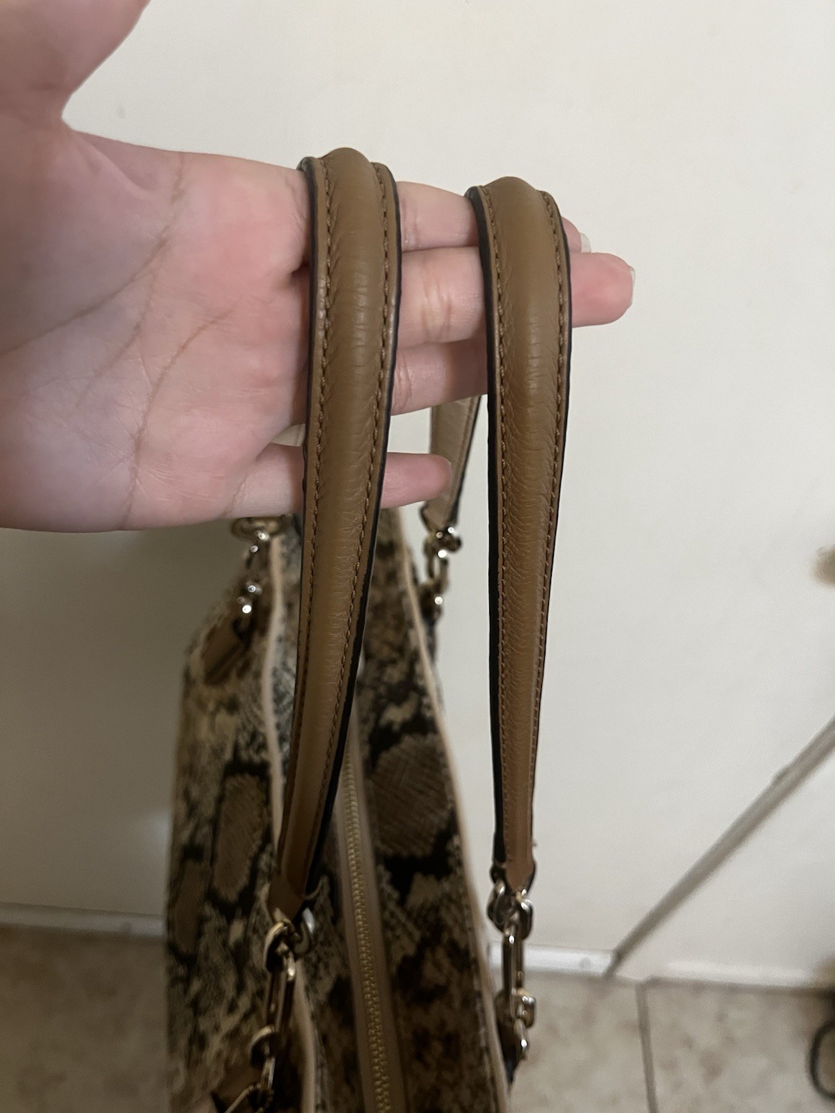 Coach Madison East/West Tote in Python Print Fabric snake skin gold hardware