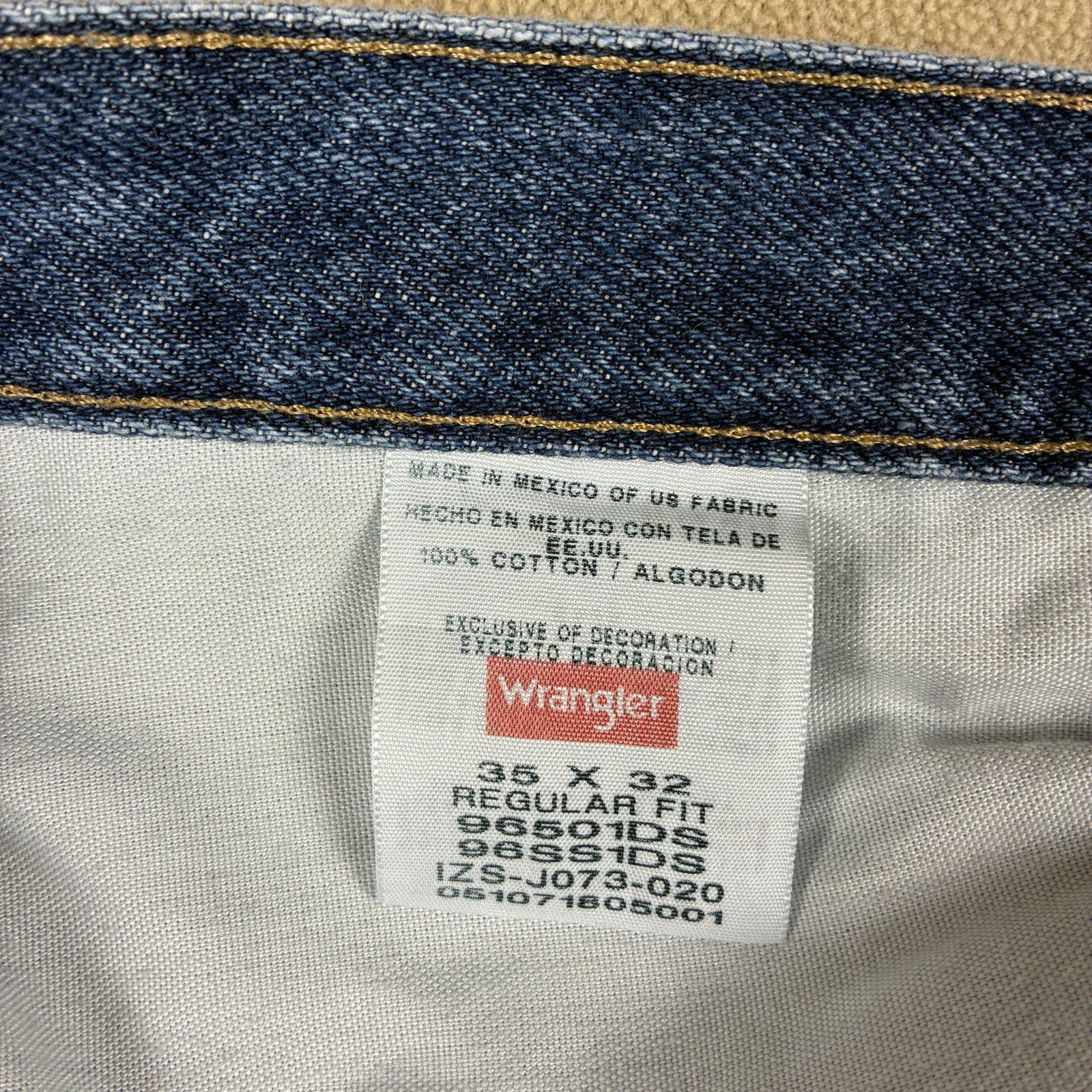 Wrangler Men’s Regular Fit Jeans 35×32 Blue Dark Stonewash Vintage US Fabric