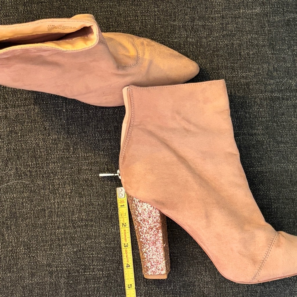 Pink Suede Glitter Heel Boots size 11