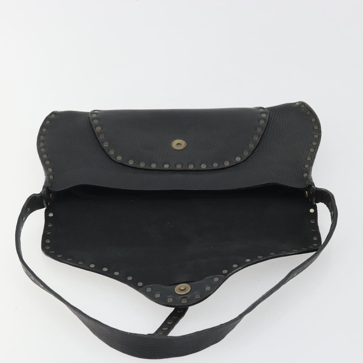 CELINE Shoulder Bag Leather Black Auth 188867V