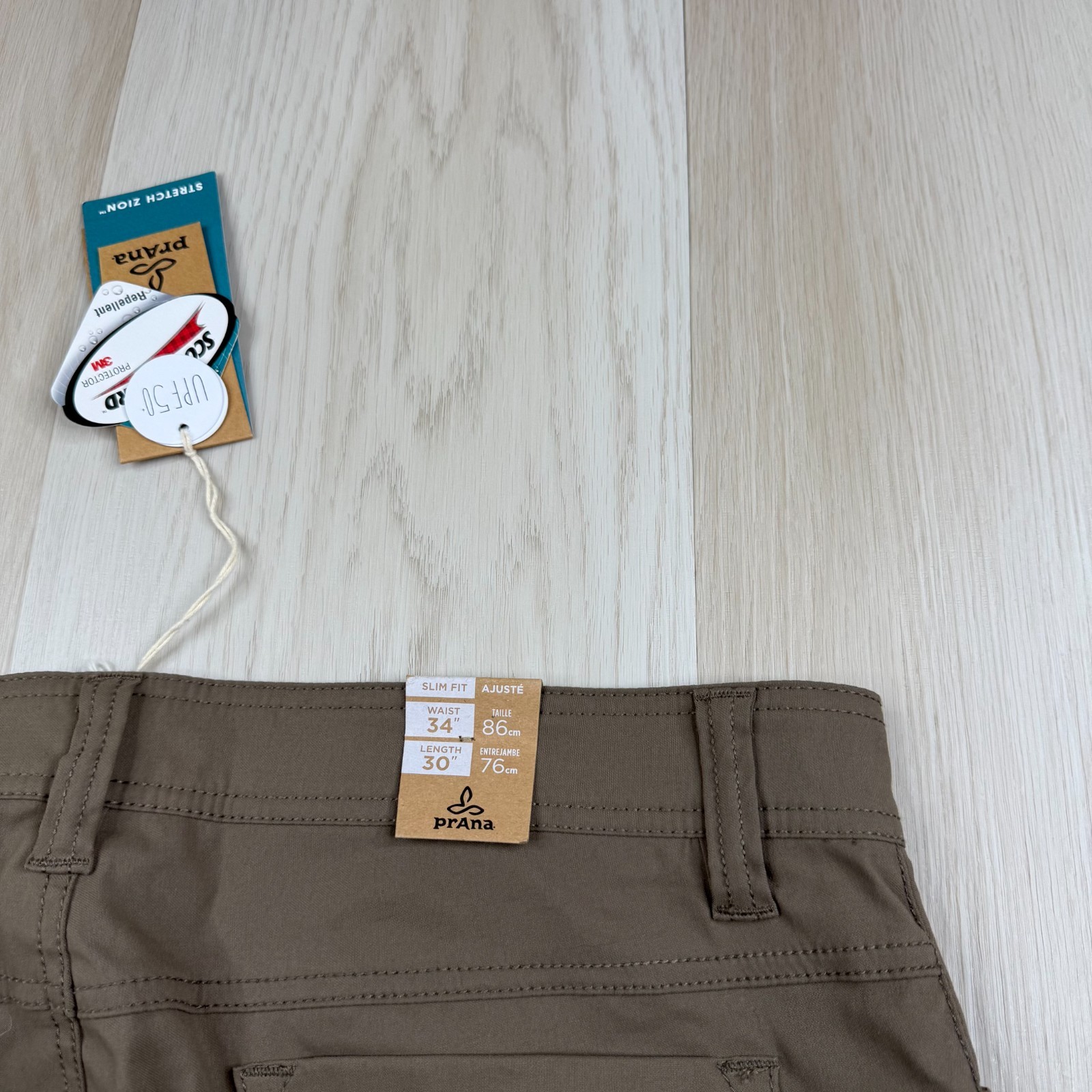 NWT PrAna Mens Brown Mud Slim Fit Stretch UPF 50+ Brion Chino Pant Size 34×30